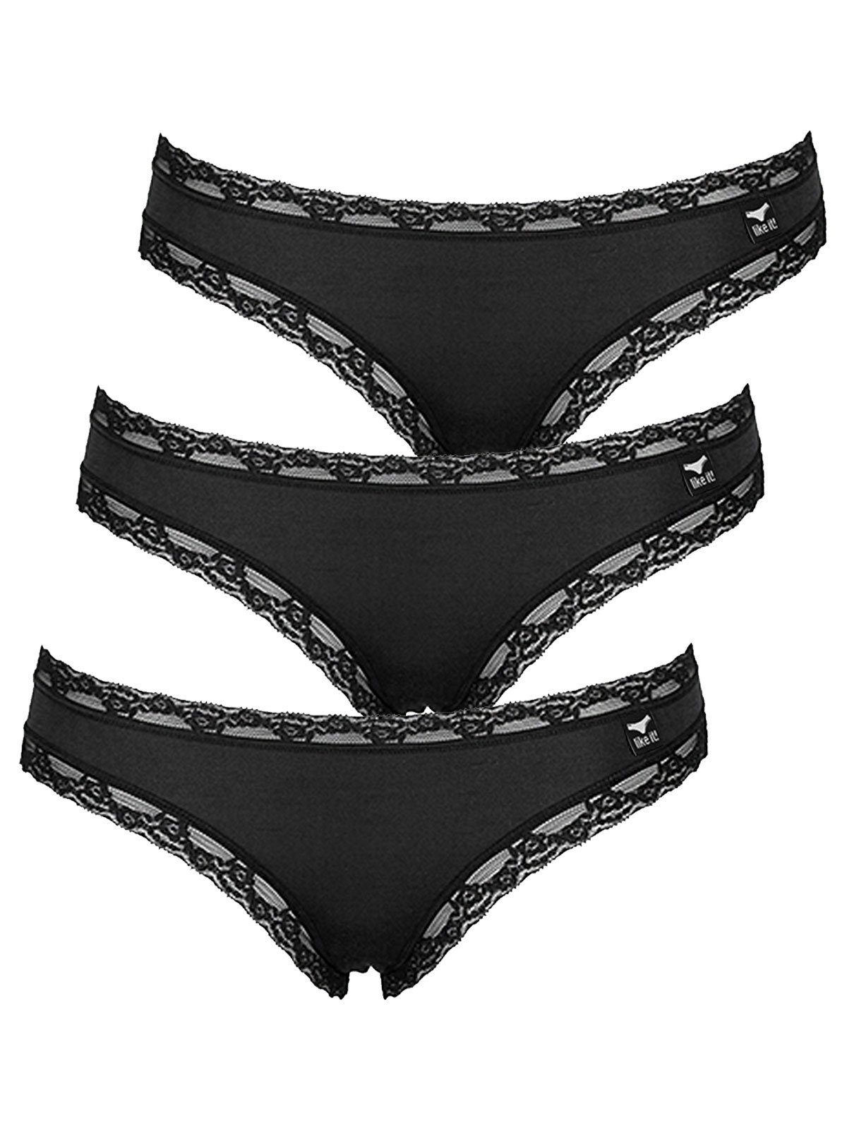 like it! Bikinislip 3er Pack Damen Minislip Olivia (Packung, 3-St) Zwickel schwarz