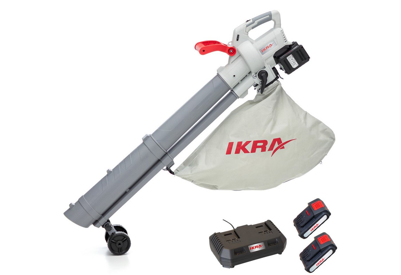 ikra GmbH Akku-Laubbläser IALS 2-20, (Set, inkl. Akku & Doppel-Schnelllader), bis 210km/h, inkl. 2 x 20V Akkus (2,0 Ah) & Schnelllader