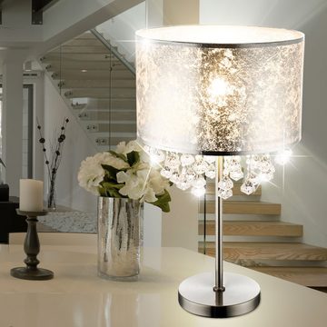 etc-shop LED Tischleuchte, Tisch Leuchte Steh Lampe Stoff Blattsilber Stand Strahler Kristalle im Set inkl. LED Leuchtmittel