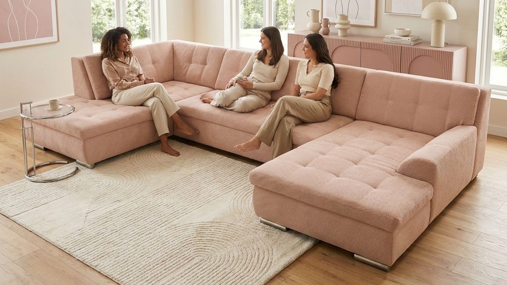 OTTO home Wohnlandschaft Torrnby 360 x 201 cm, mit Steppungen, modern & zeitlos, stabil, mit Schlaffunktion, U-Form, aus Pet Friendly Bezug