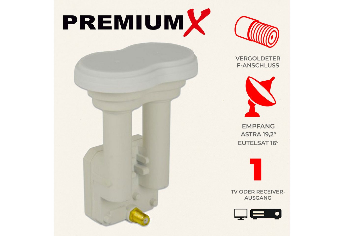Thumbnail - PremiumX Single Monoblock LNB 3° PXMB-3SW Sat für 1 Teilnehmer DVB-S2 Weiß Monoblock-LNB