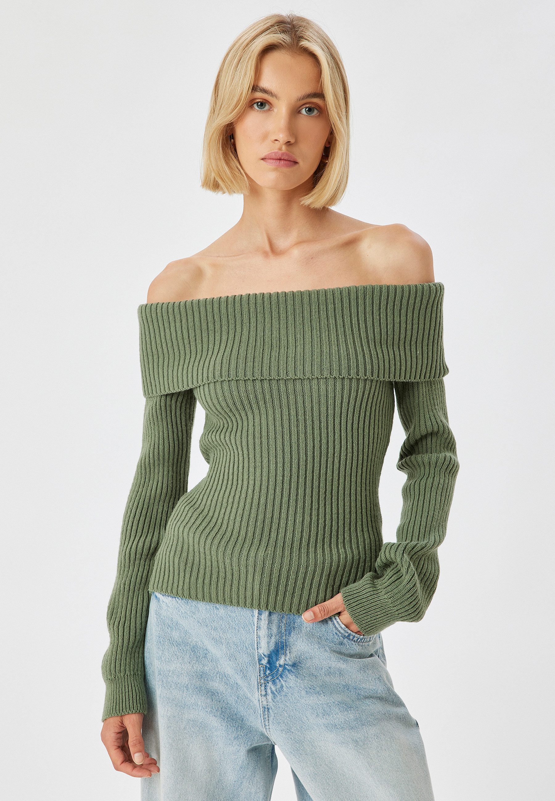 Strickpullover Halb Schulterfrei Regular Strickpullover