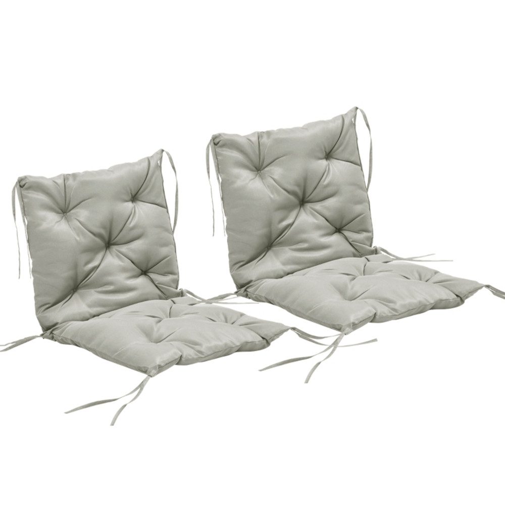 CHICFURN Stuhlkissen 2er-Set Sitzauflagen mit Bindebändern, 98 x 50 cm, 8 cm dick, Hellgrau, Stoffbezug, für Gartenmöbel und Sitzbänke