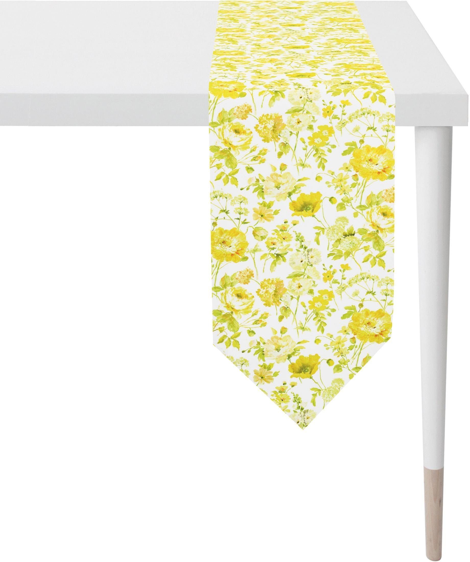 APELT Tischband Digitaldruck 6911 gelb/weiß/grün SPRINGTIME, Frühling (1-tlg), Frühjahrsdeko,