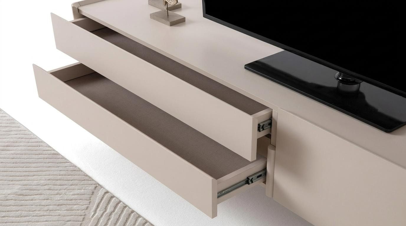 JVmoebel Lowboard TV-Lowboard Modern Beige Schlicht Geräumig Matte Oberfläche Länglich, Made in Europa