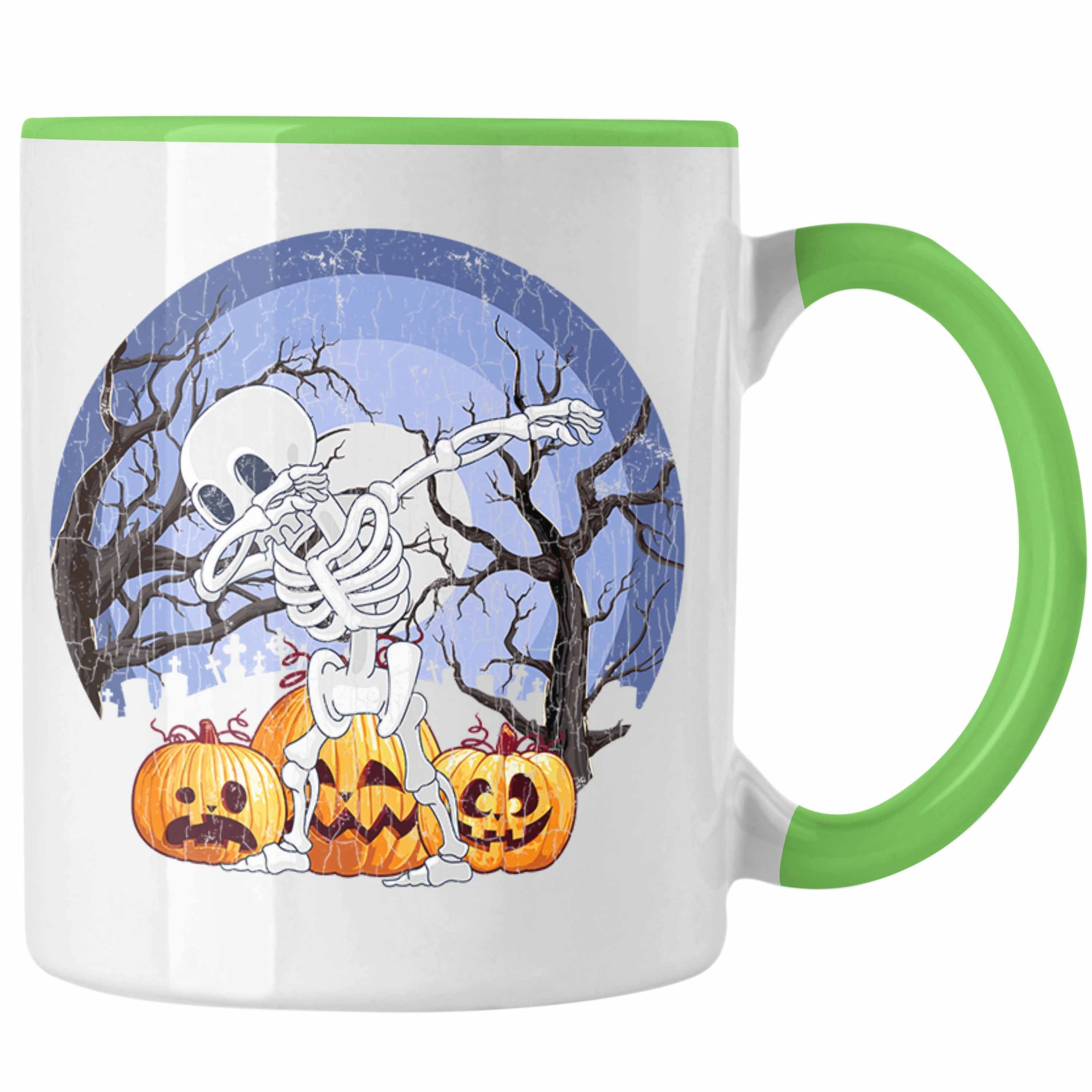 Trendation Tasse Halloween Tasse Kürbis Dekoration Becher Dabbing Skelet Grün