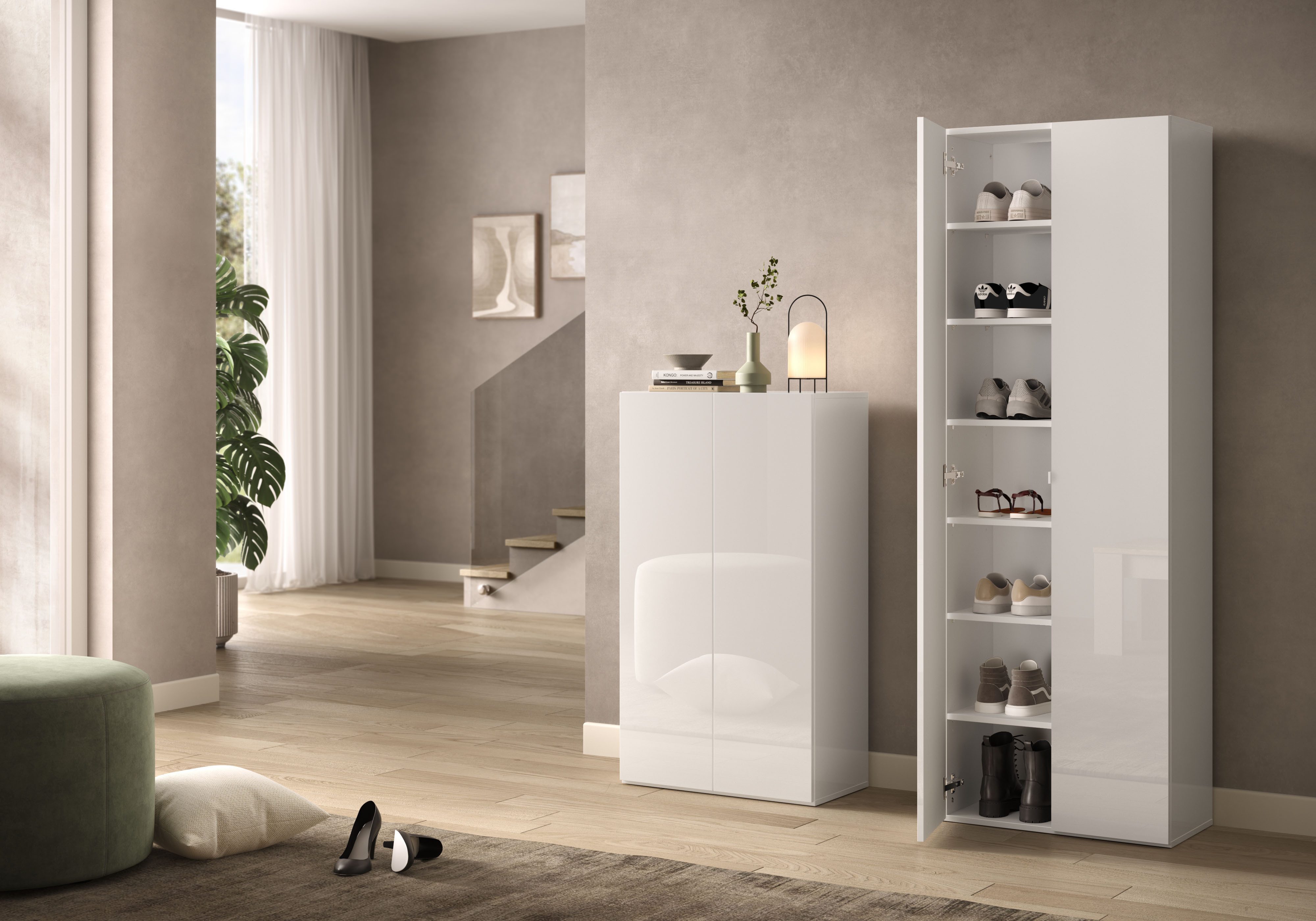 OTTO home Schuhschrank SMILE Breite 63 cm, Höhe 114 cm, Schuhregal mit 5 Ebenen, Schuhkommode in Weiss Hochglanz Lack – Bild 5 von 5
