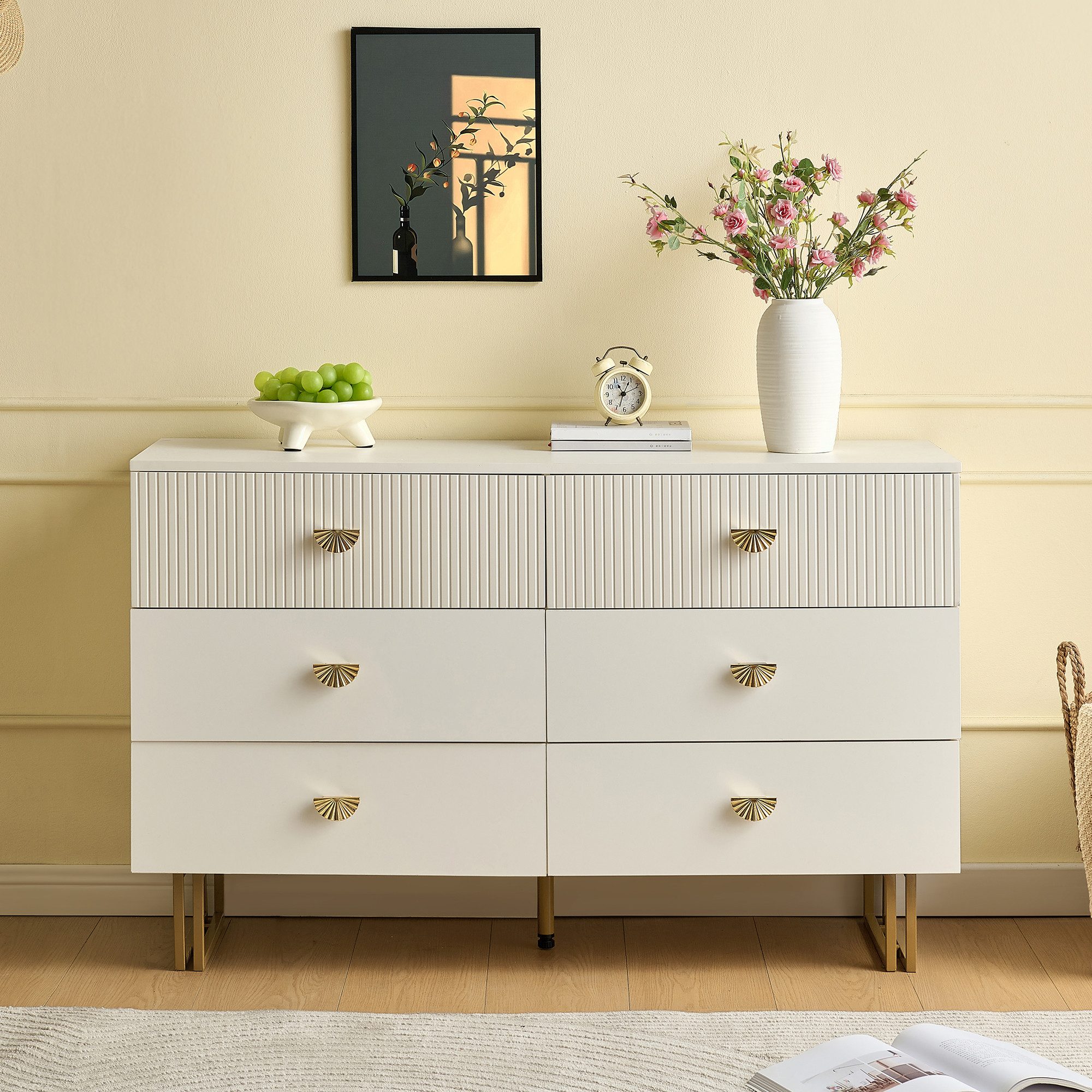 Merax Sideboard mit Gold-Akzenten in Weiß (1 St., 120x40x75 cm), Kommode mi günstig online kaufen