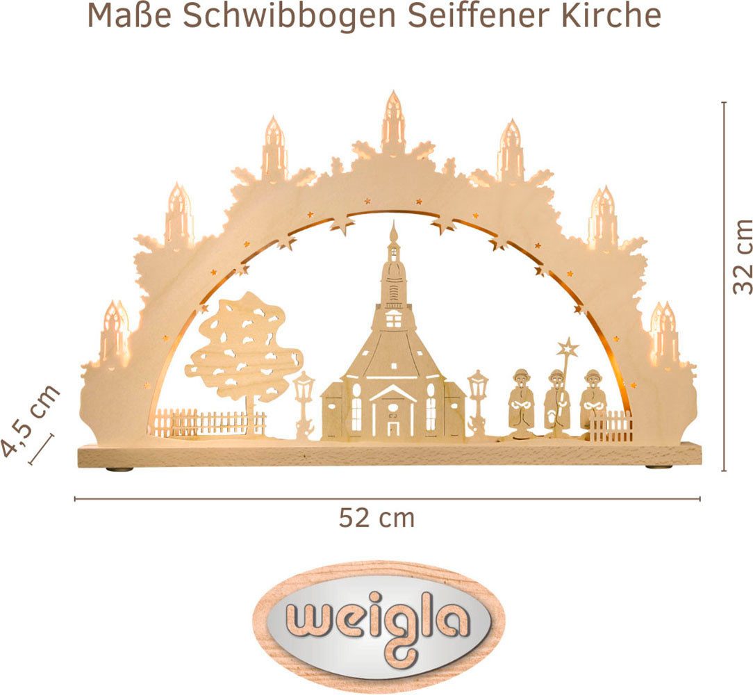 Weigla Schwibbogen Seiffener Kirche, Lichterbogen aus Holz, NATUR, Made in Germany (1-tlg), Erzgebirge garantiert, Weihnachtsdeko Innen, Weihnachtsbeleuchtung