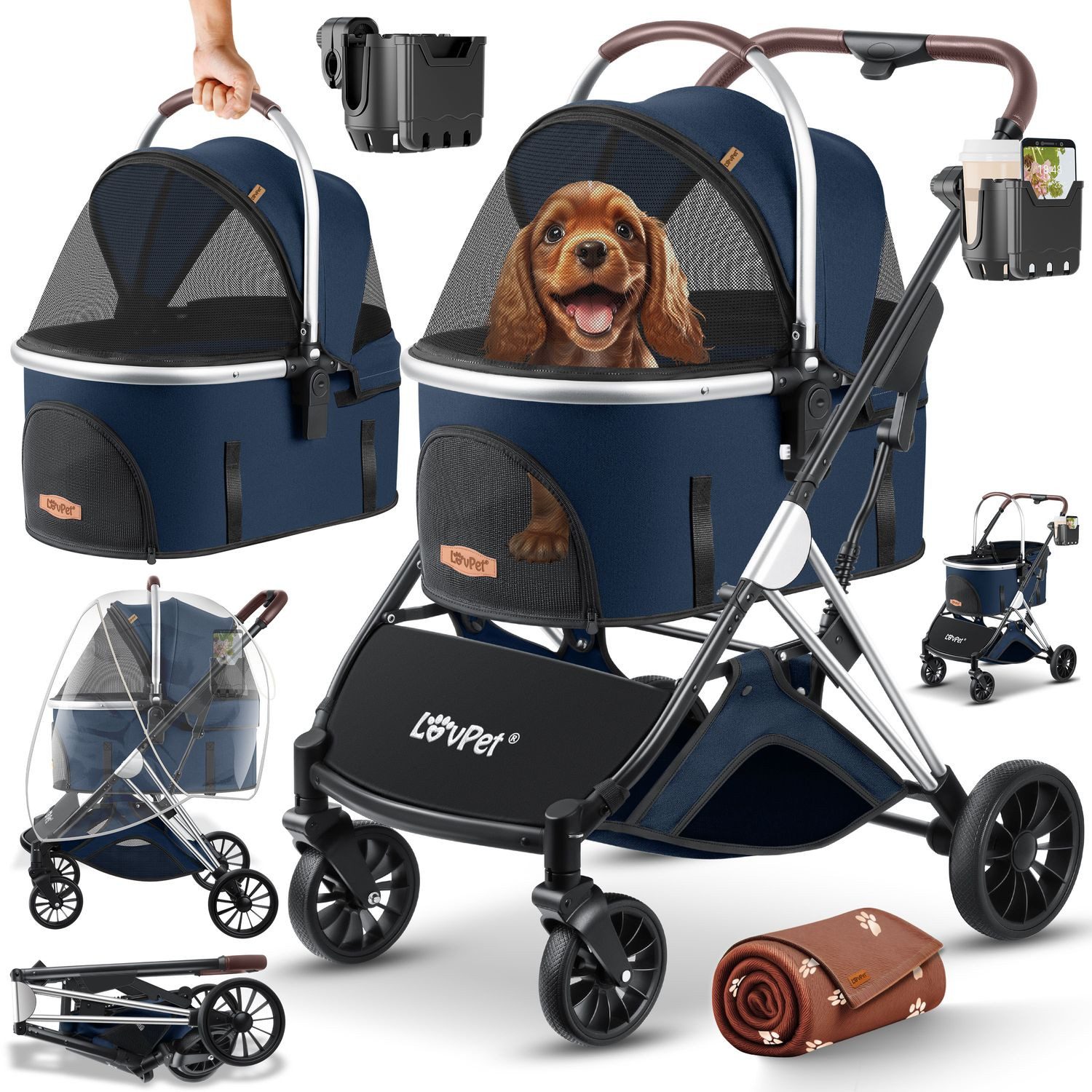 Hundebuggy 3in1 Hundewagen max. bis 20kg Buggy für Haustiere