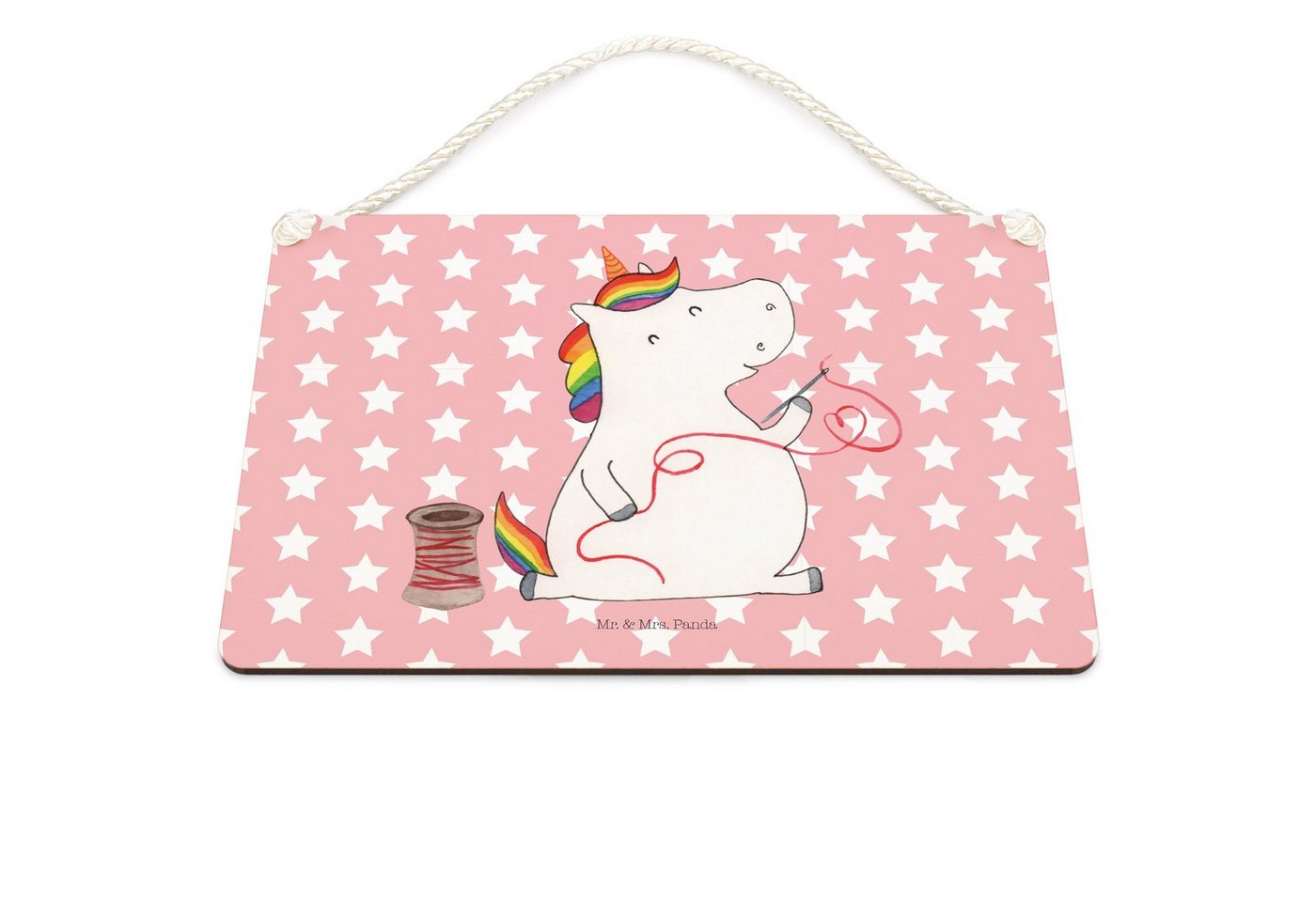 Thumbnail - Mr. & Mrs. Panda Hinweisschild Einhorn Näherin DIN A5 - Rot Pastell - Geschenk, Häkeln, Mädchen, Wan, (Packung, 1 St., D...