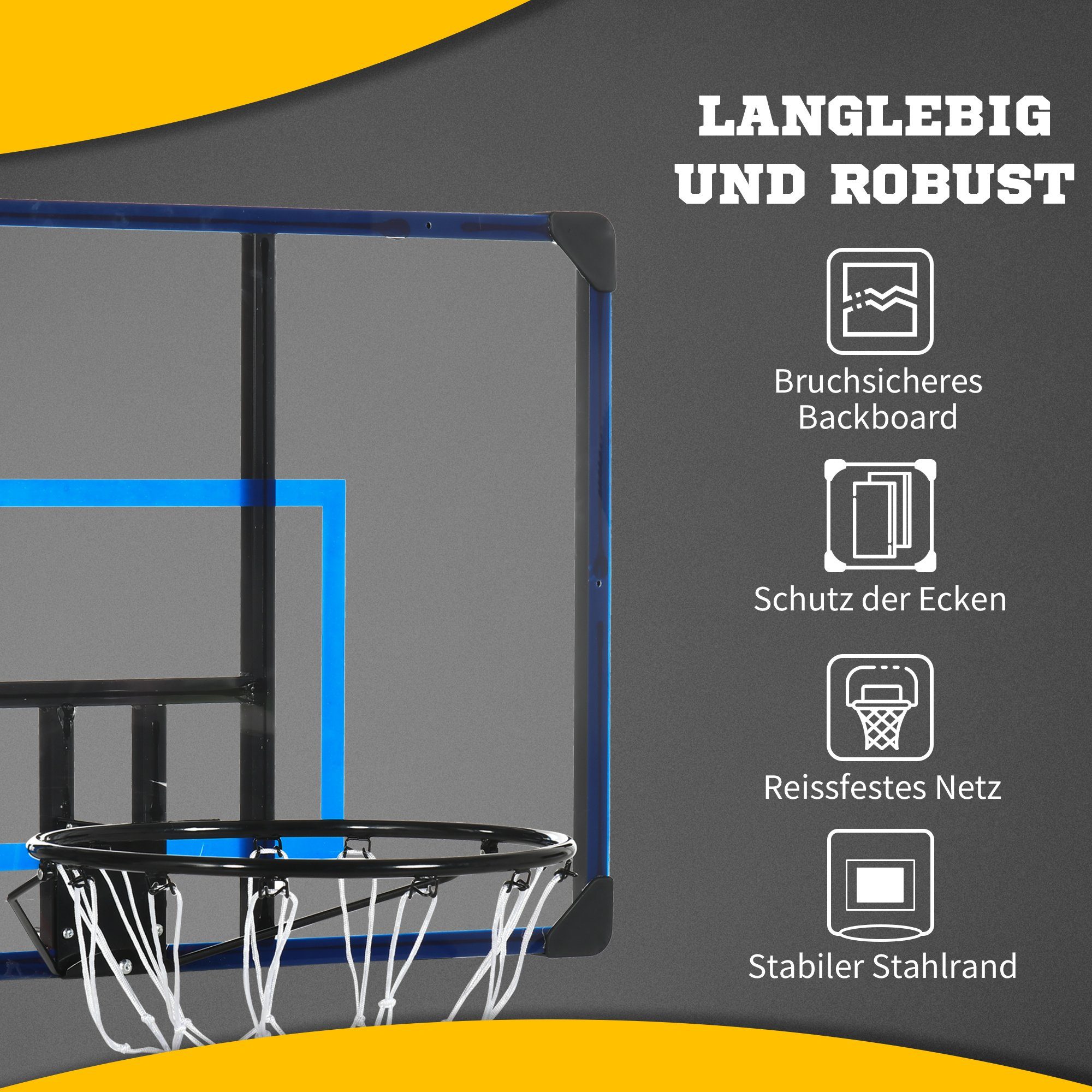 Basketballständer für cm Korb, SPORTNOW mit 1-St., Basketballboard, Stahl (Basketballnetz Outdoor, 73H 113L Basketballkorb), mit x 61B x Basketballbrett