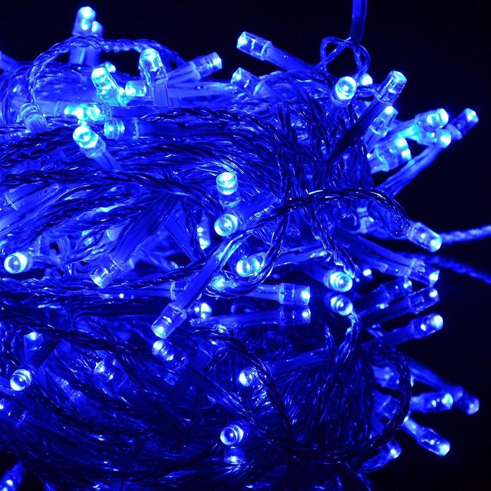 LED-Lichterkette LED Lichterkette 100er blau Kabel transparent 10m