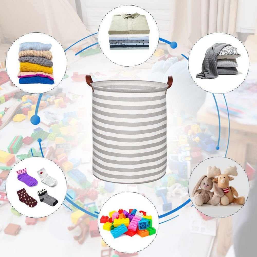 Henkel,Spielzeug Wäschesammler Aufbewahrungsbox, mit JOYOLEDER Aufbewahrung, Kinderzimmer Wäschekorb Grau Wäschekorb Groß Streifen
