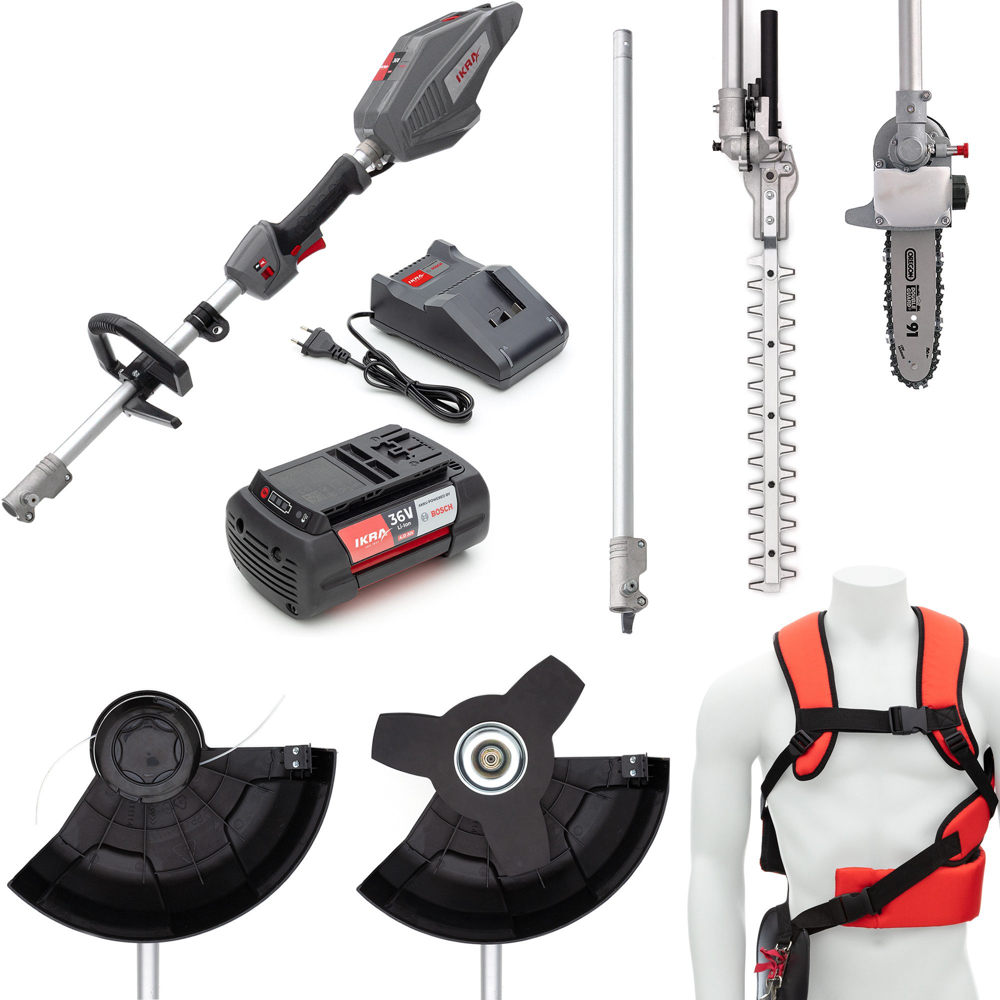 ikra GmbH Garten-Multifunktionsgerät IB-MT 36, inkl. 36V Akku (4 Ah) & Ladegerät, kompatibel mit BOSCH 36V