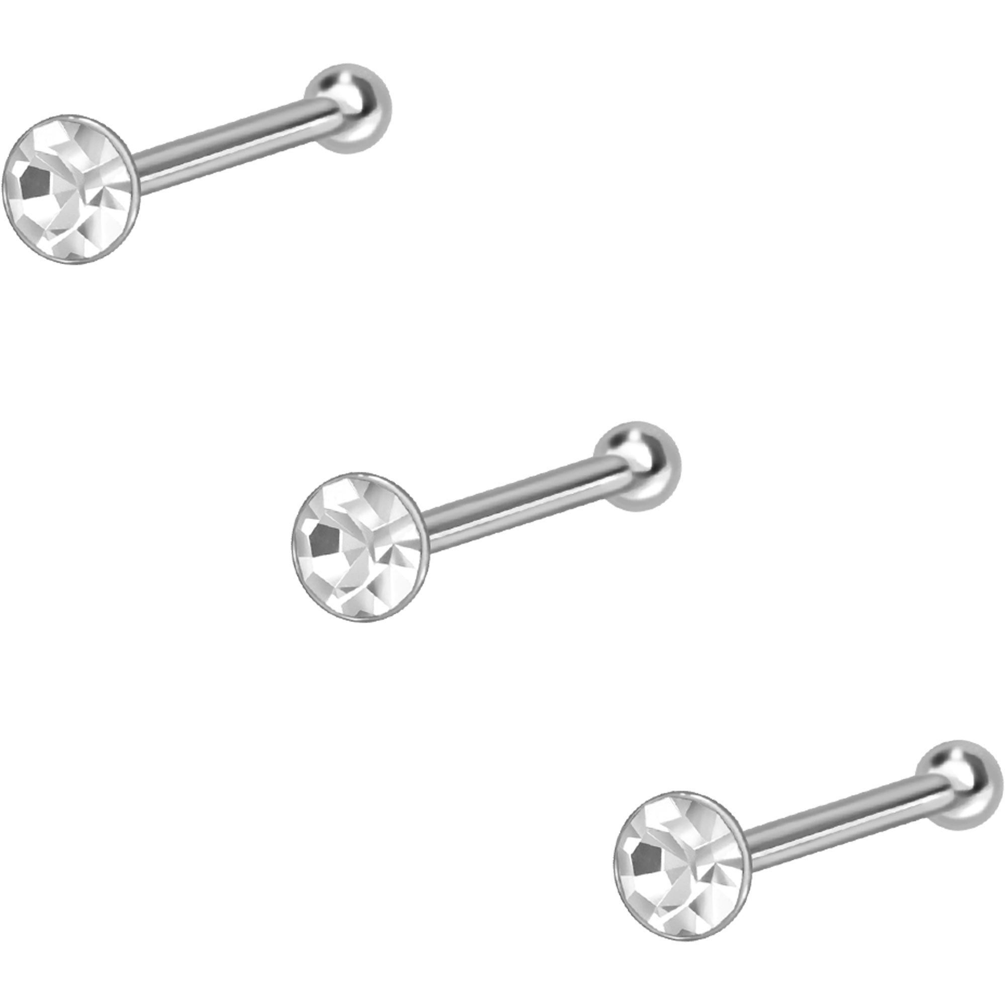 Nasenpiercing SET 925er Silber Nasenstecker Pin RUNDER KRISTALL