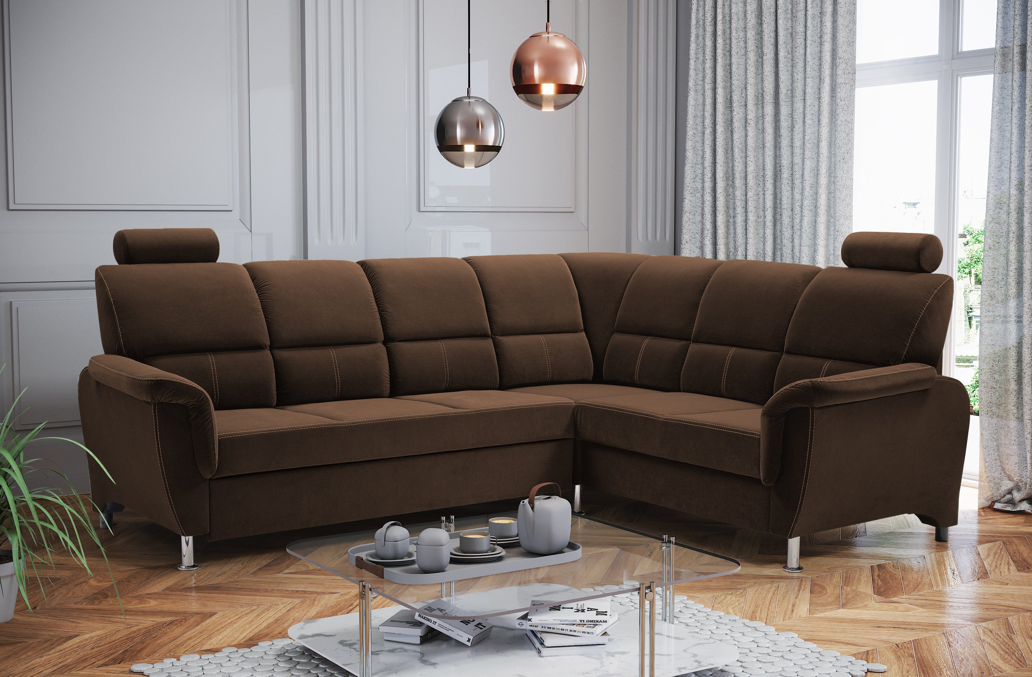 Funktionelles Braun Ecksofa Siblo Daliana Schlaffunktion Ecksofa mit