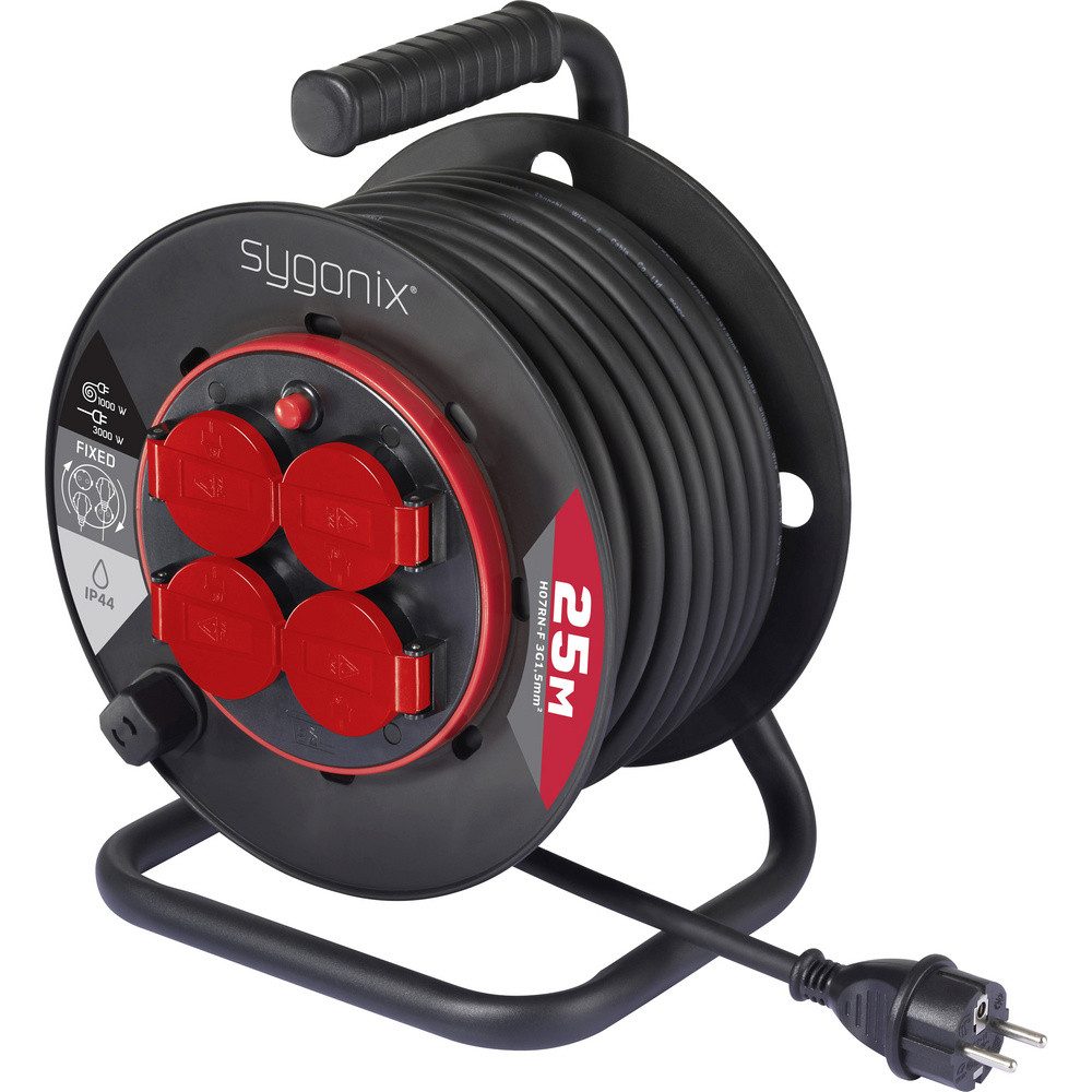 Sygonix Sygonix SY-10236135 Kabeltrommel 25 m Schwarz Schutzkontakt-Stecker günstig online kaufen