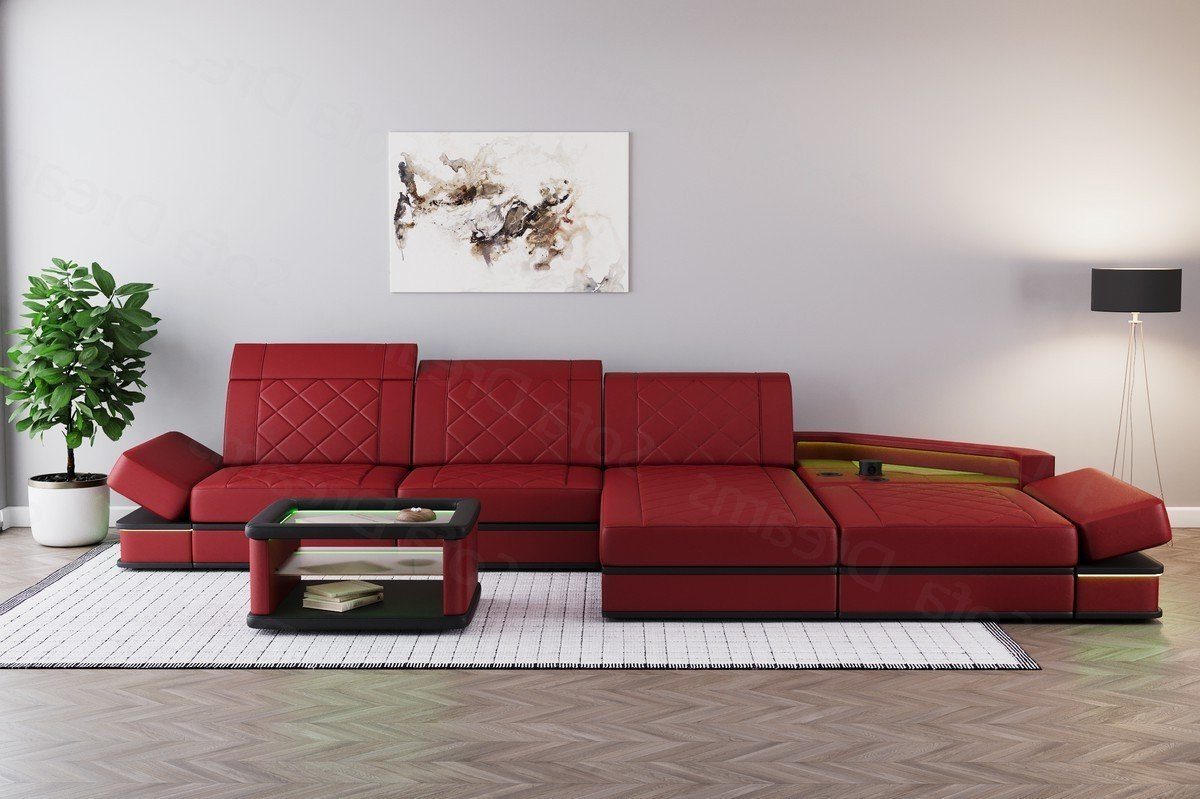 Sofa Dreams Ecksofa Leder Couch Designer Perugia Form Sofa L mit LED-Beleuchtung Ledersofa, Ledercouch