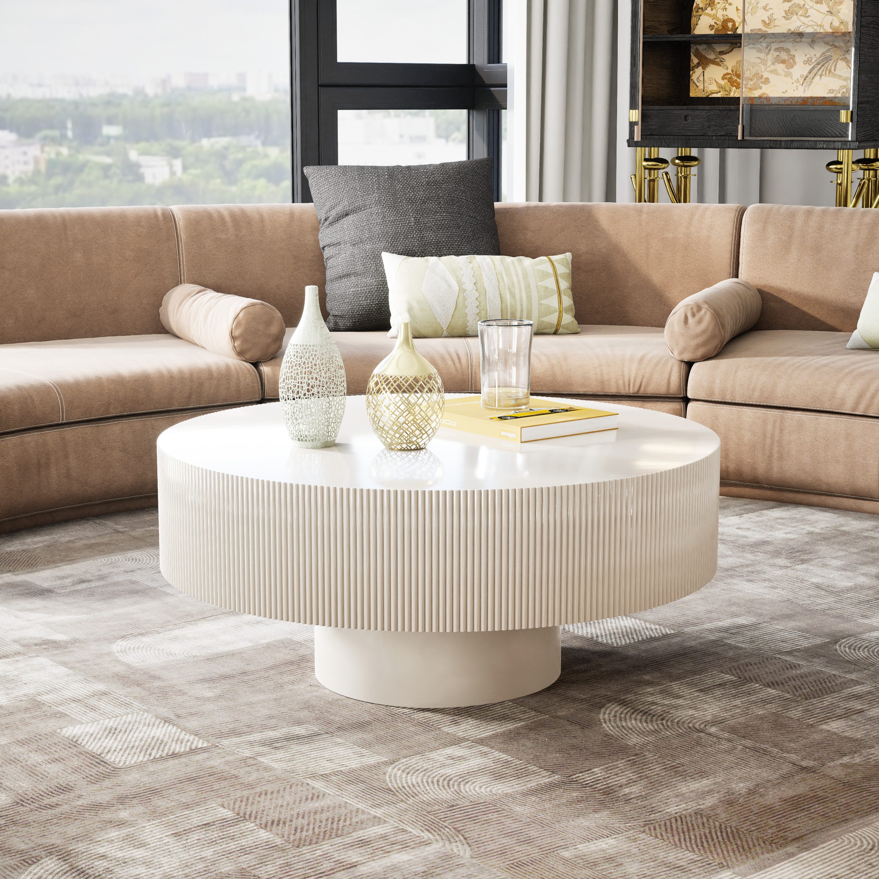 TWSOUL Couchtisch Moderner Runder Couchtisch, Weiß,78.5cm*35cm, günstig online kaufen
