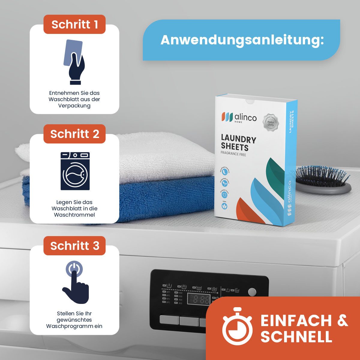 alinco MARKET Waschmittelblätter Vollwaschmittel (60 Waschblätter pro Packung Hypoallergen, parfümfrei, biologisch abbaubar, Zero Waste, [- 60 Waschblätter, alle Temperaturen, Weiß- und Buntwäsche Hypoallergen, parfümfrei, biologisch abbaubar, Zero Waste)