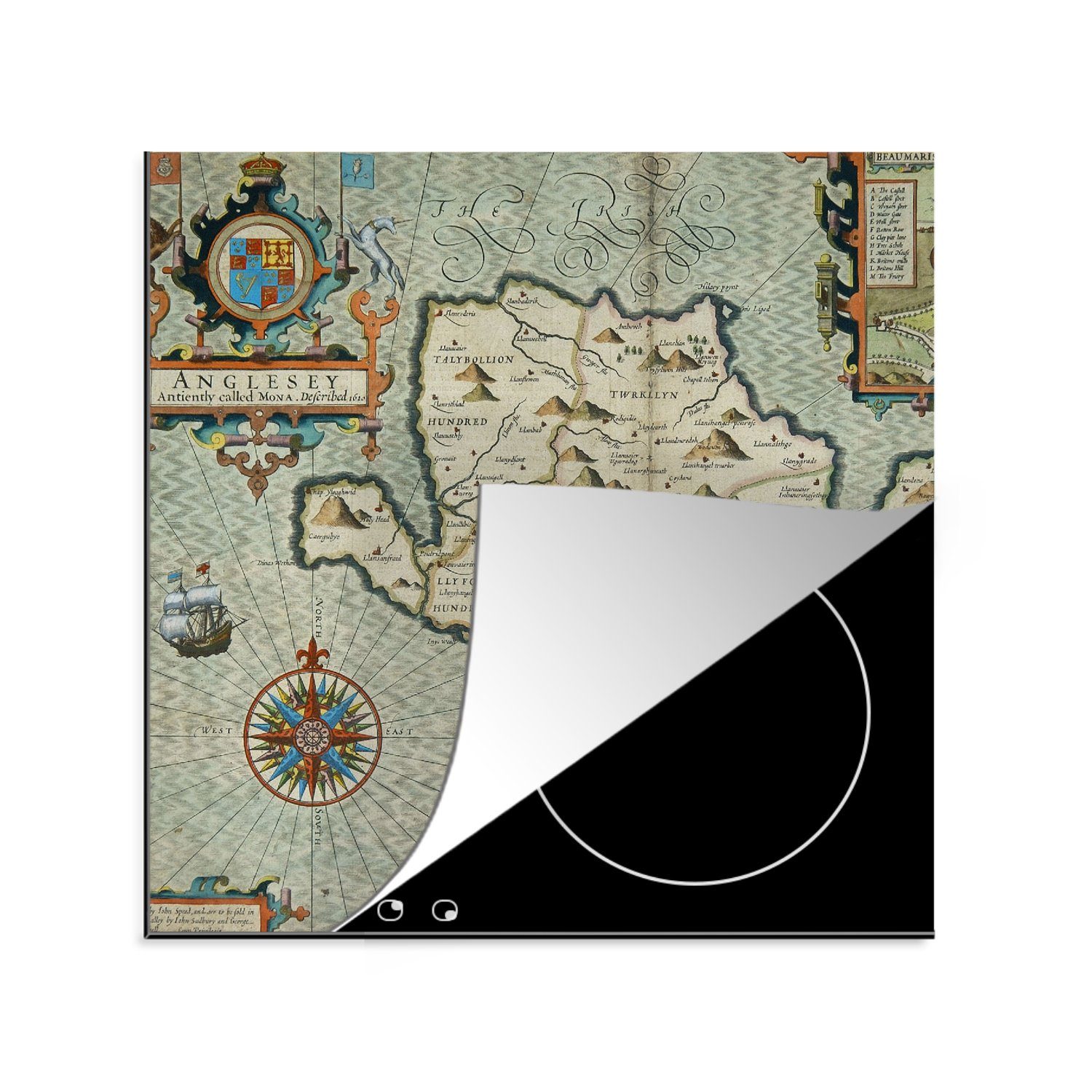 MuchoWow Herdblende-/Abdeckplatte Karte - Anglesey Vereinigtes (1 küche für Vinyl, Königreich Arbeitsplatte - tlg), Wales, 78x78 cm, - Ceranfeldabdeckung