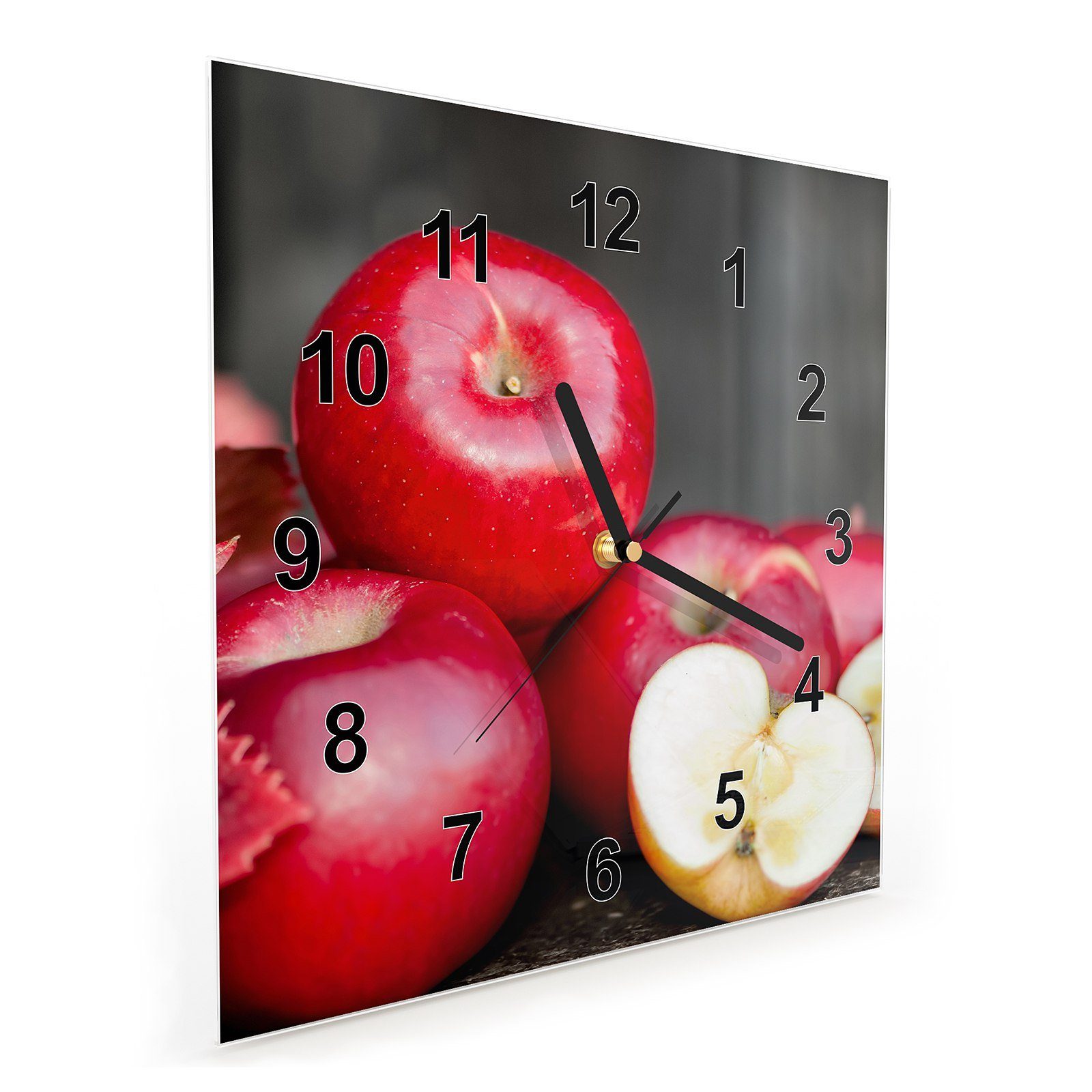Primedeco Wanduhr Glasuhr Größe Mehrere 30 Motiv Äpfel 30 cm Wandkunst Wanduhr mit x