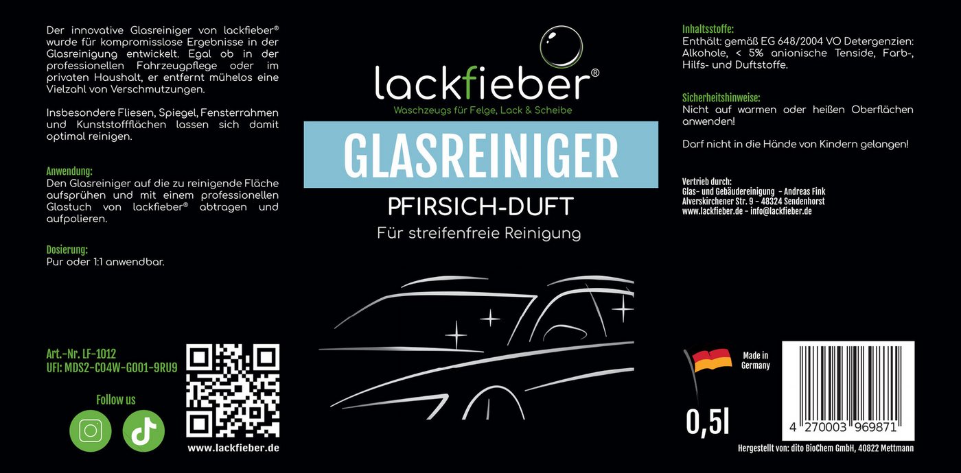 Thumbnail - lackfieber Kristallklarer Glasreiniger Auto & Spiegel Glasreiniger (1x 500 ml Sprühflasche für streifenfreie, fusselfrei...