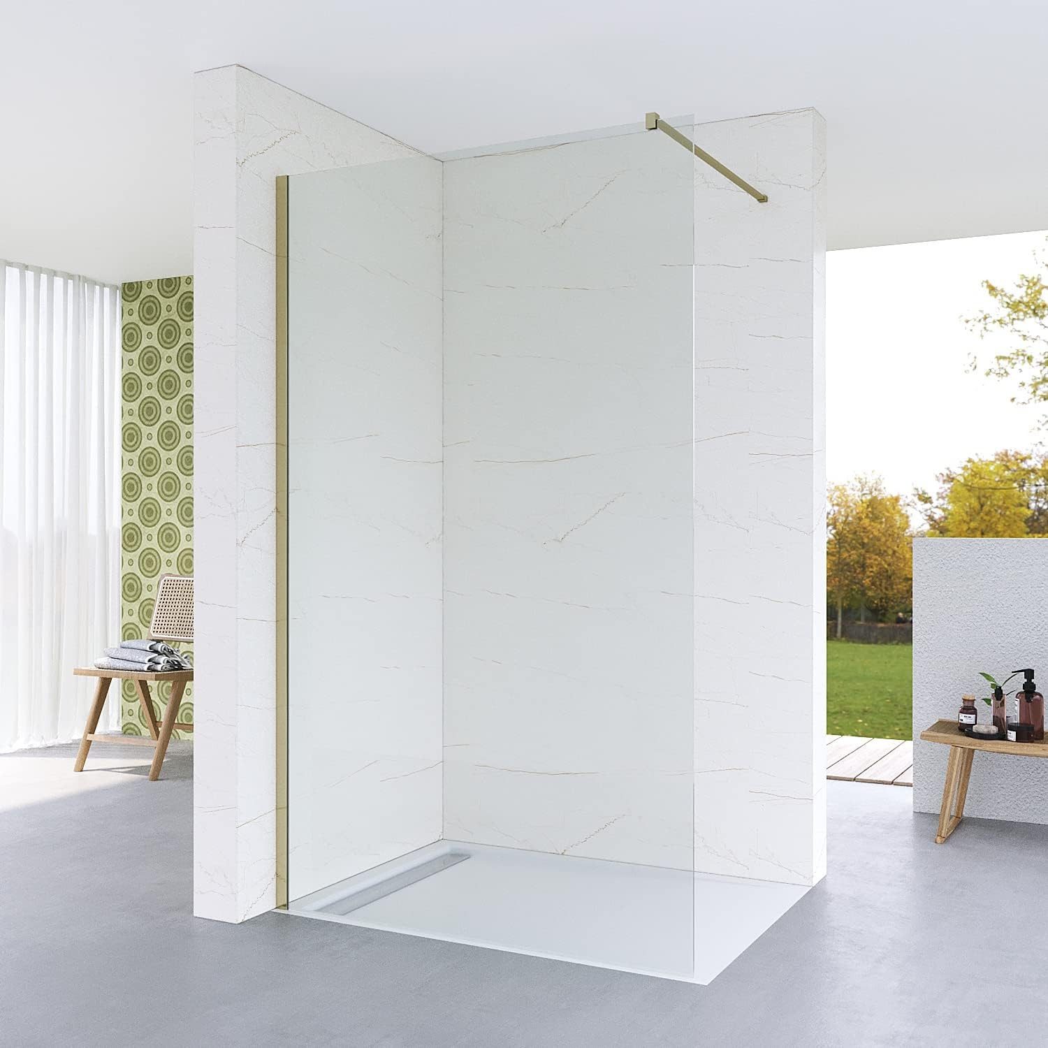 AQUABATOS Duschwand Duschabtrennung Glaswand Duschtrennwand Walk in Dusche 120x200cm, 8 mm Einscheibensicherheitsglas, (Farbe Profil in Goldoptik, Grau, Weiß), Verstellbereich 118-120 cm