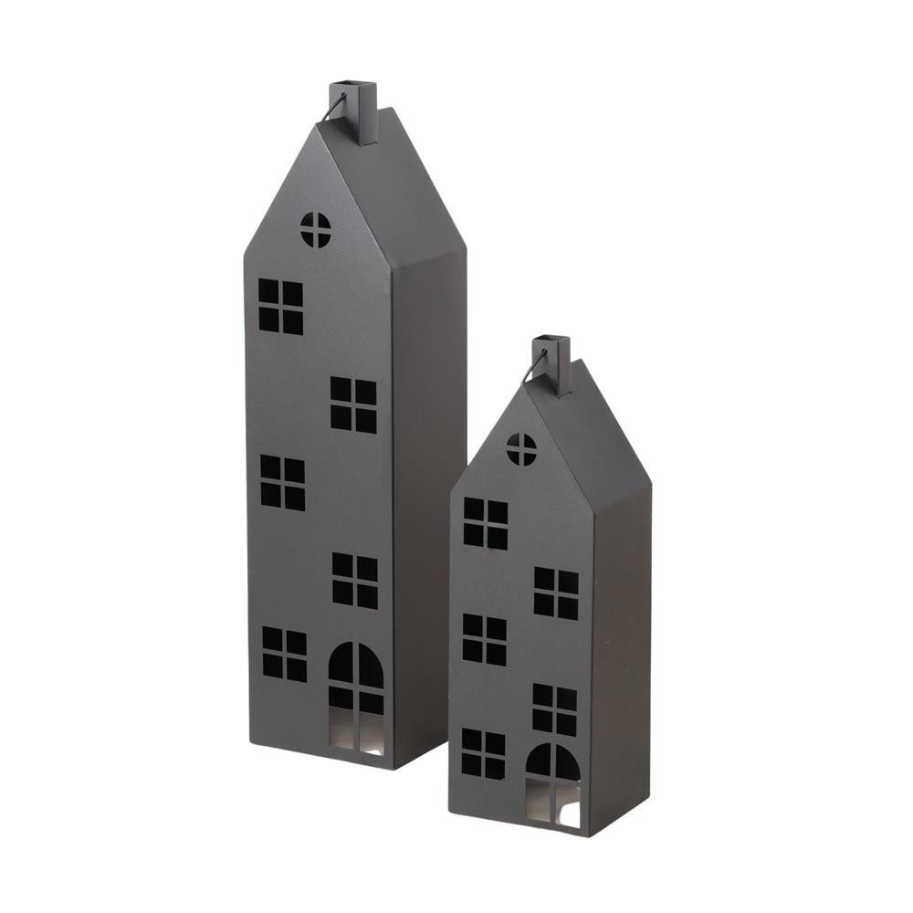 BOLTZE Kerzenlaterne Laterne Alba 2er Set Metall schwarz Haus, Haus-Design, großformatig, pulverbeschichtet, Bodendeko
