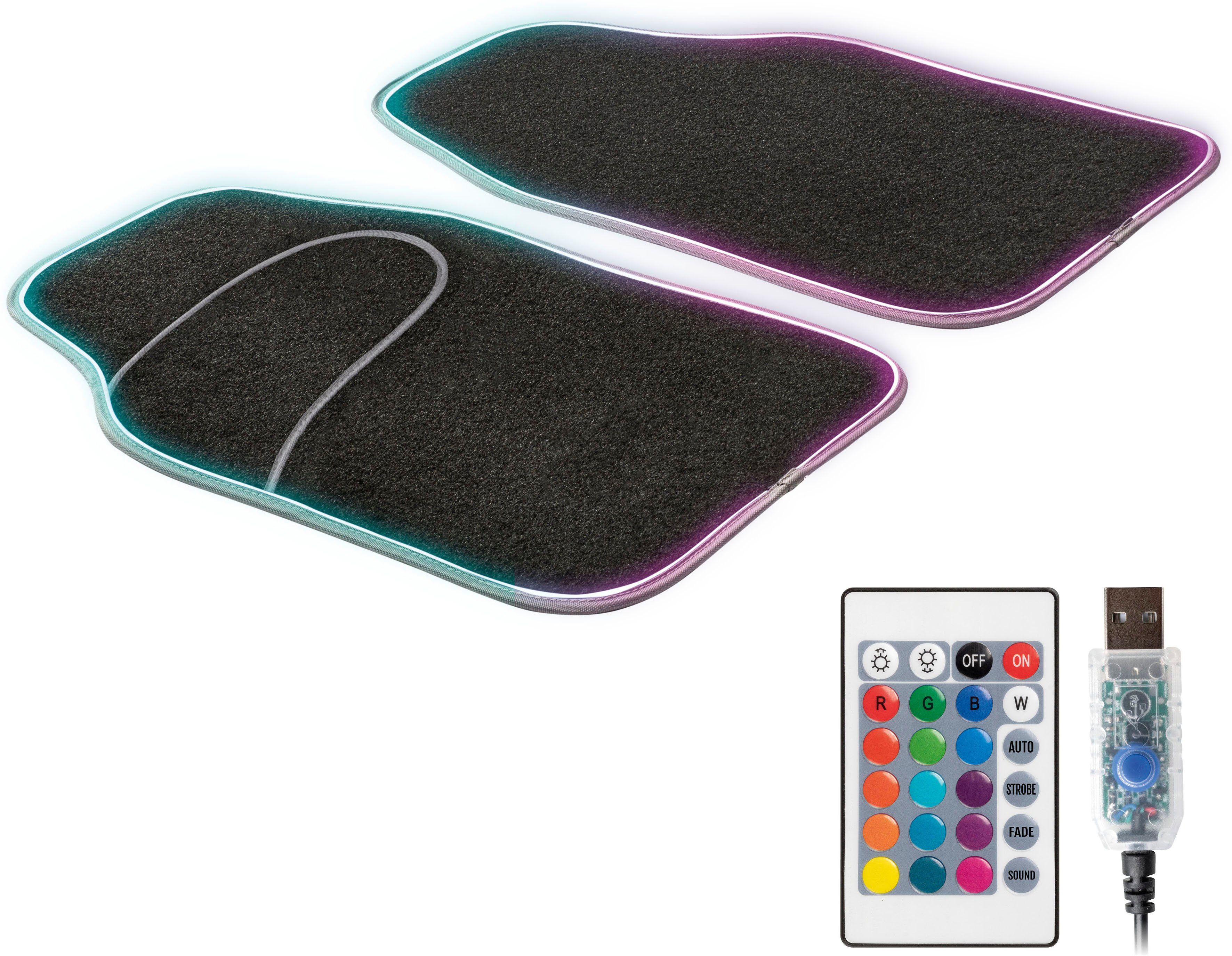 Auto-Fußmatten (2 LED Farbauswahl Ambiente Autoteppich verschiedener mit St), CarComfort