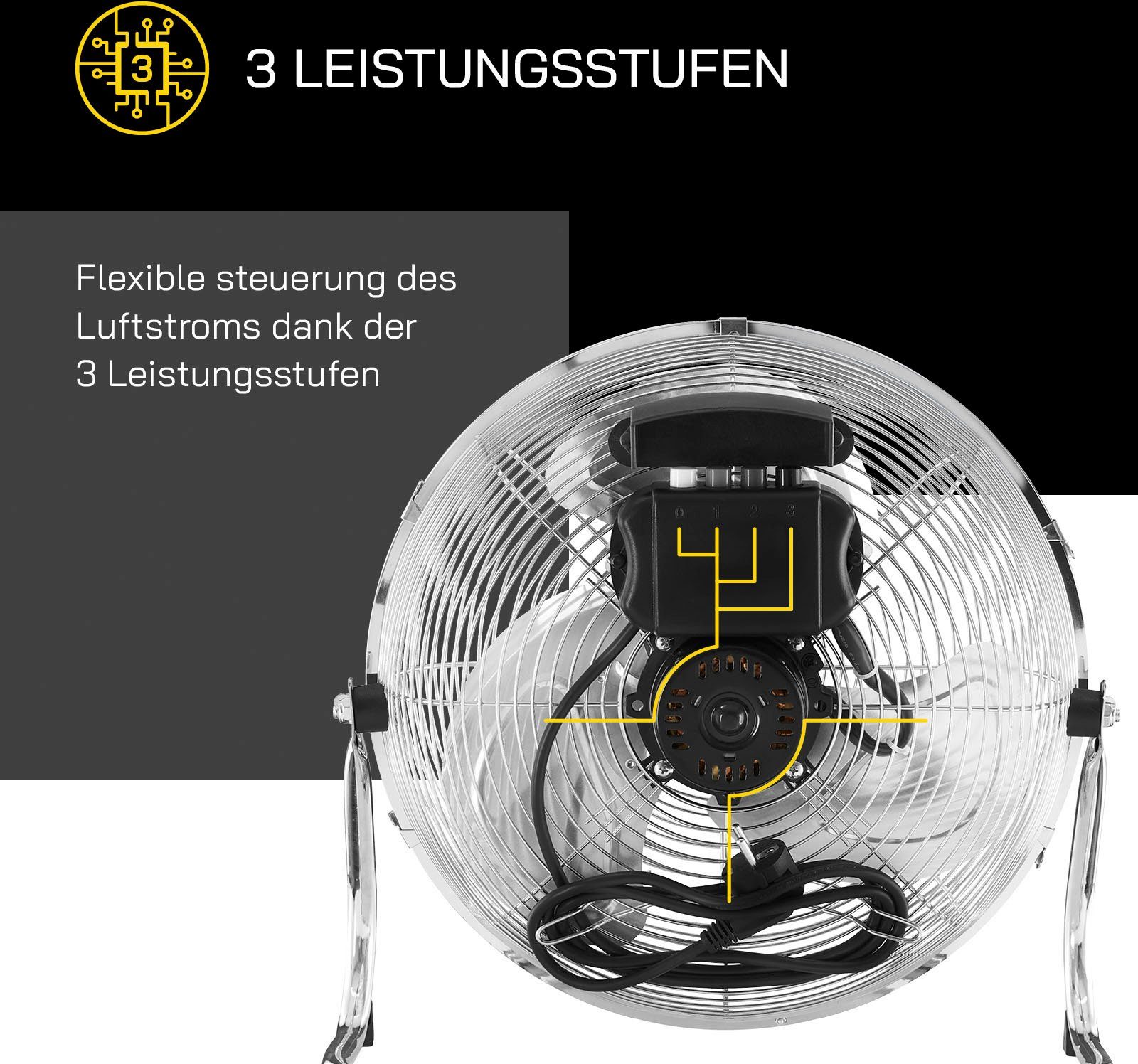 cm, Gutfels Ø ch, 35 37058 70 Vollmetall, Leistung, VB W Bodenventilator edelstahlfarben