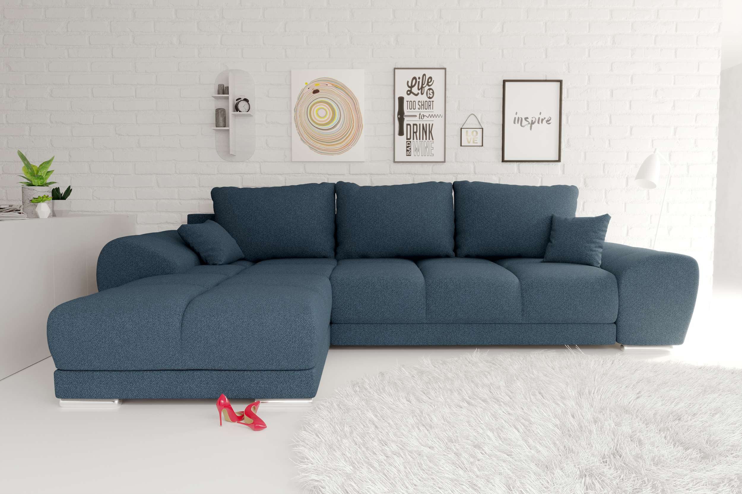 99rooms Ecksofa Antalya, Sofa L-Form, Eckcouch, mit abnehmbaren Kissen, Schlaffunktion, Strukturstoff NEVE