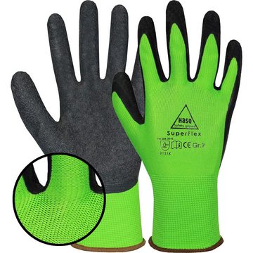 Hase Safety Gloves Arbeitshandschuhe Superflex grün Latexbeschichtung rutschfeste Gartenhandschuhe (VPE= 10 Paar) Atmungsaktiv/Robust