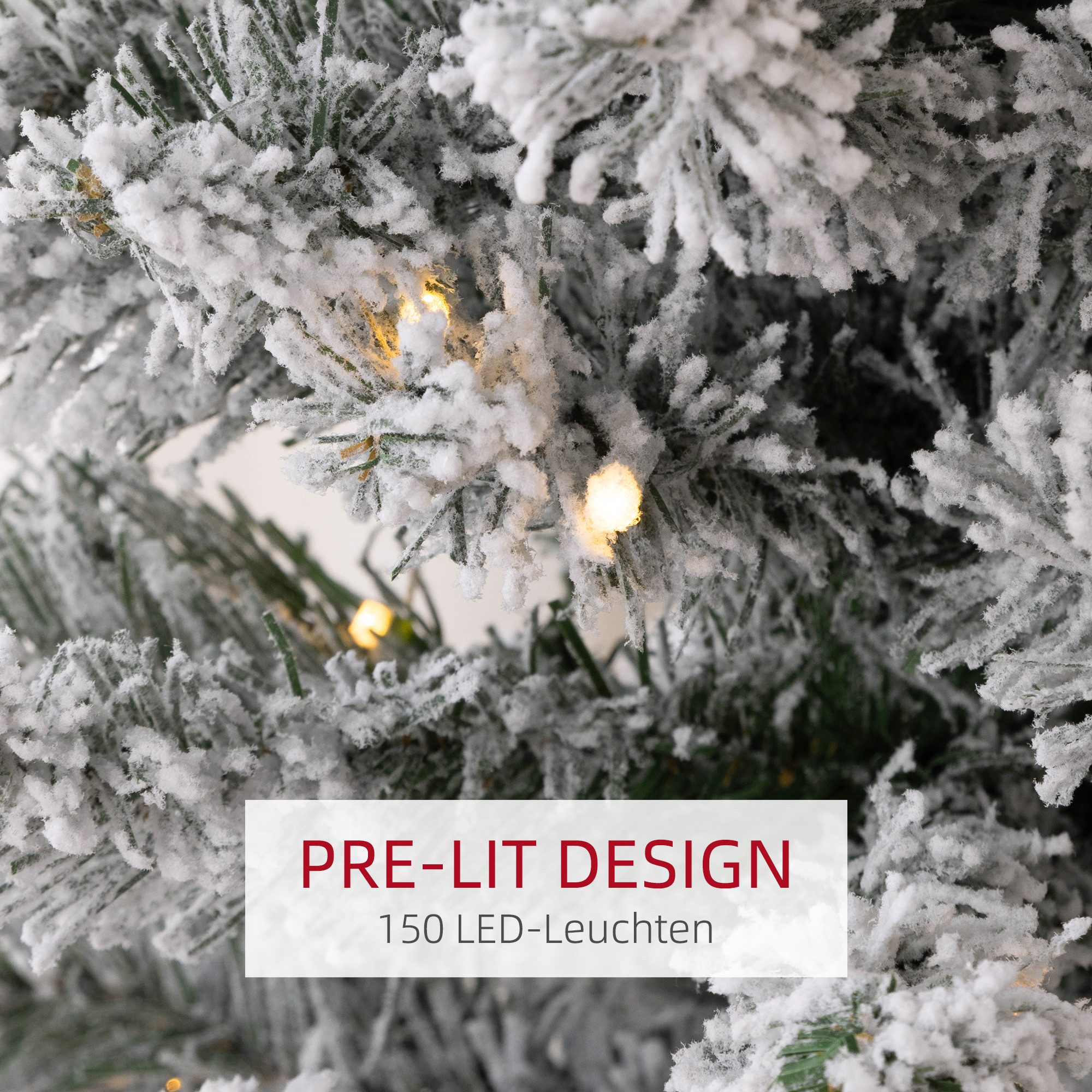 HOMCOM Künstlicher Weihnachtsbaum Christbaum Weihnachtsdeko mit LED Beleuchtung, Schnee, Tanne, für Weihnachtsfest, Indoor, grün+weiß – Bild 5 von 5