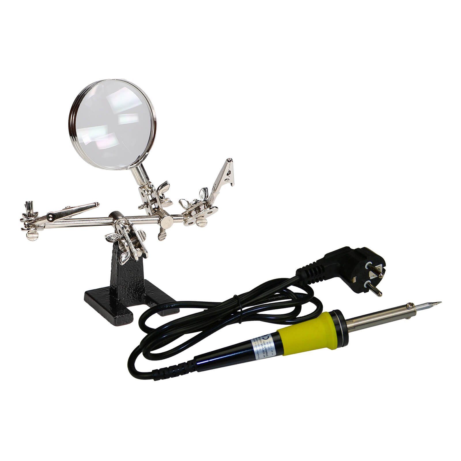 peveha24 Lötkolben Fein Lötkolben 230V 30 Watt mit Löthilfe Dritte Hand 4-fach Lupe