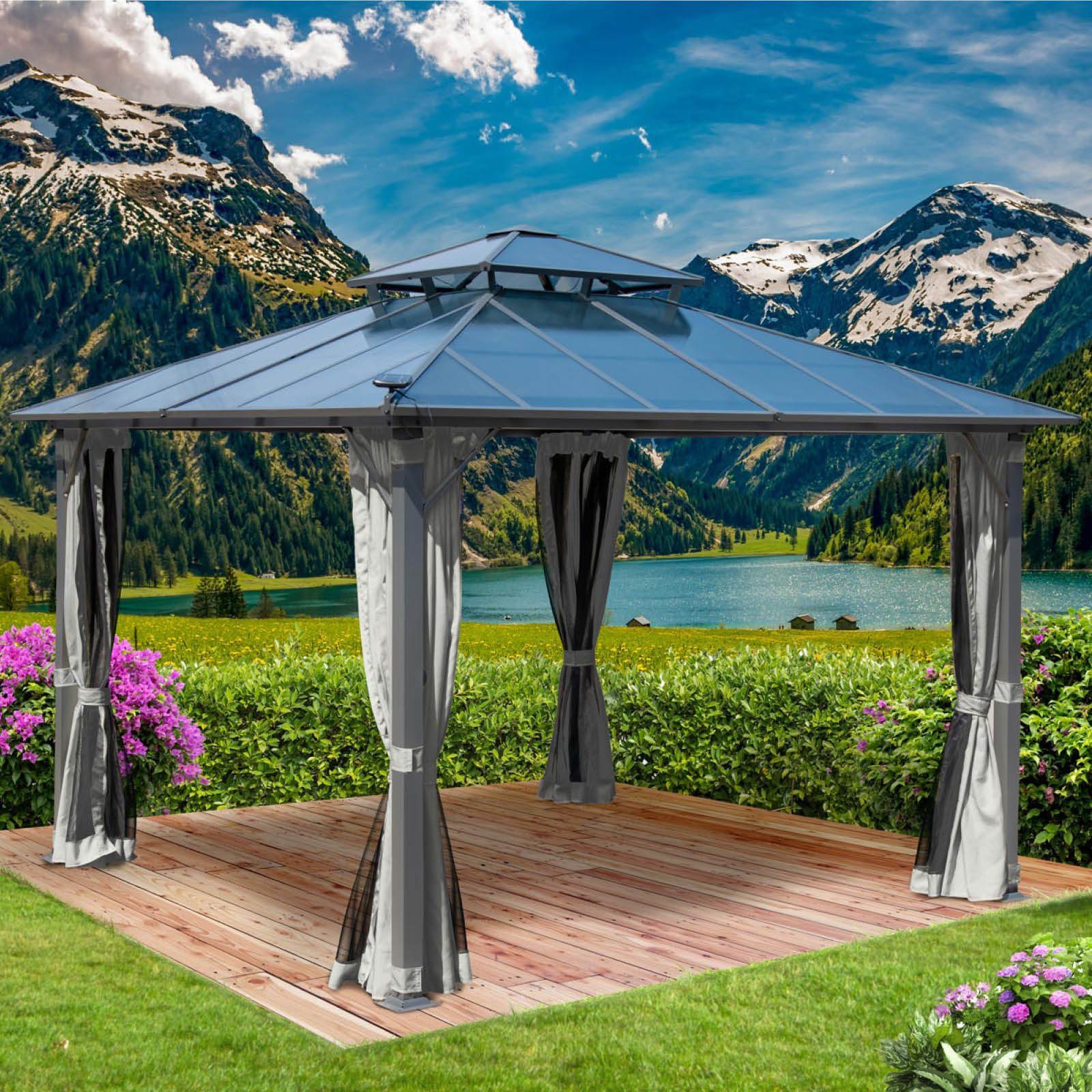 BRAST Pavillon Aluminium Pagode 3,5x3,5m viele Modelle, wahlweise LEDs