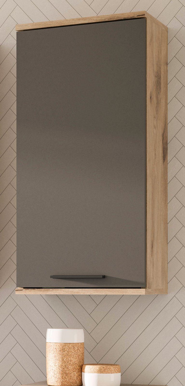xonox.home Hängeschrank Mason (Badschrank grau und Nox Eiche, BxH 37 x 77 cm) Türanschlag wechselbar, mit Soft-Close