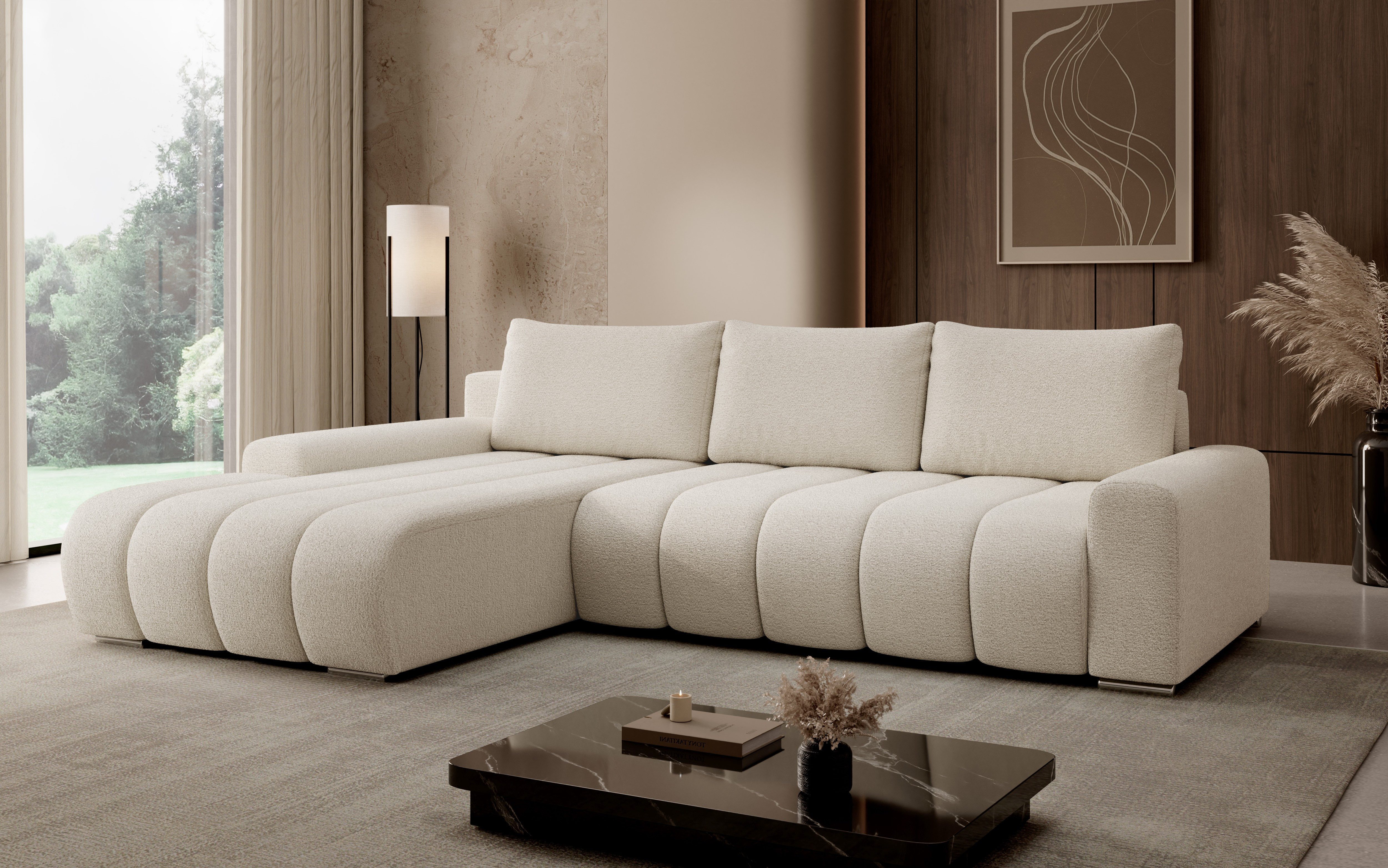 PROMETO Möbel Ecksofa Porto L mit Schlaffunktion und Bettkasten L-Form Links/Rechts