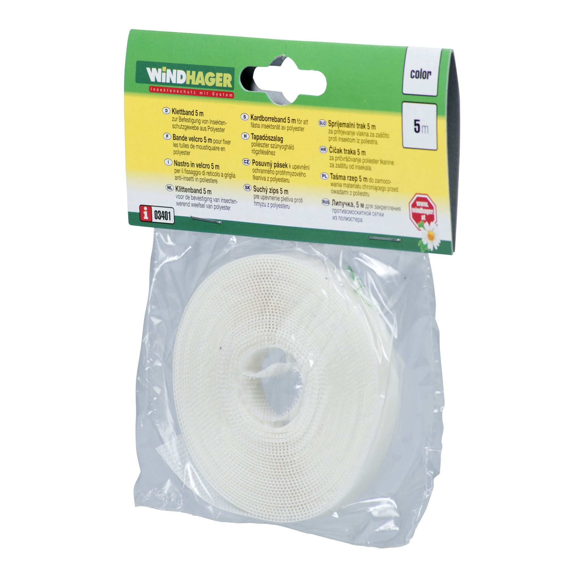Windhager Klettband für Insektenschutz, Fliegengitter, selbstklebend, geeignet für Fiberglas-, Polyester- und Aluminium‑Fliegengitter, 5m