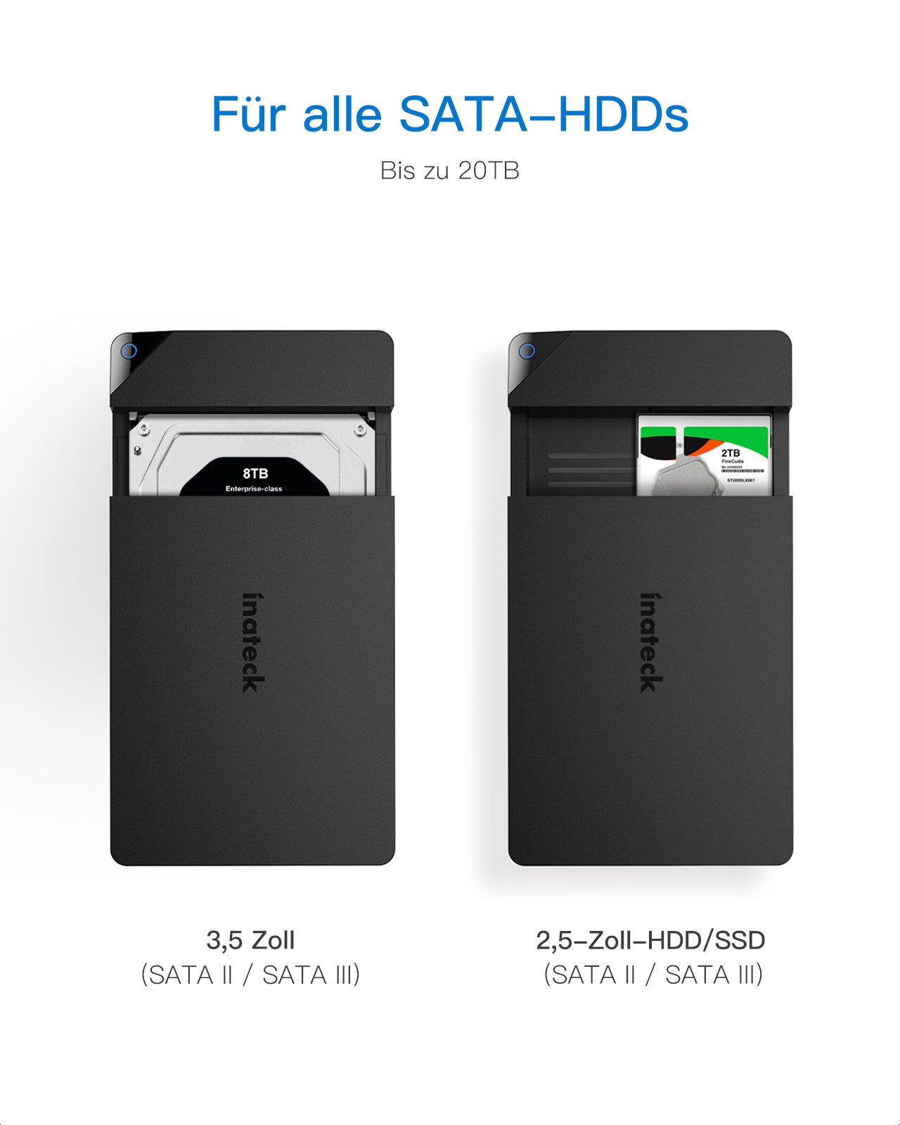 Inateck Festplatten-Gehäuse 2,5”/ 3,5” USB 3.0 zu SATA Externes HDD Gehäuse