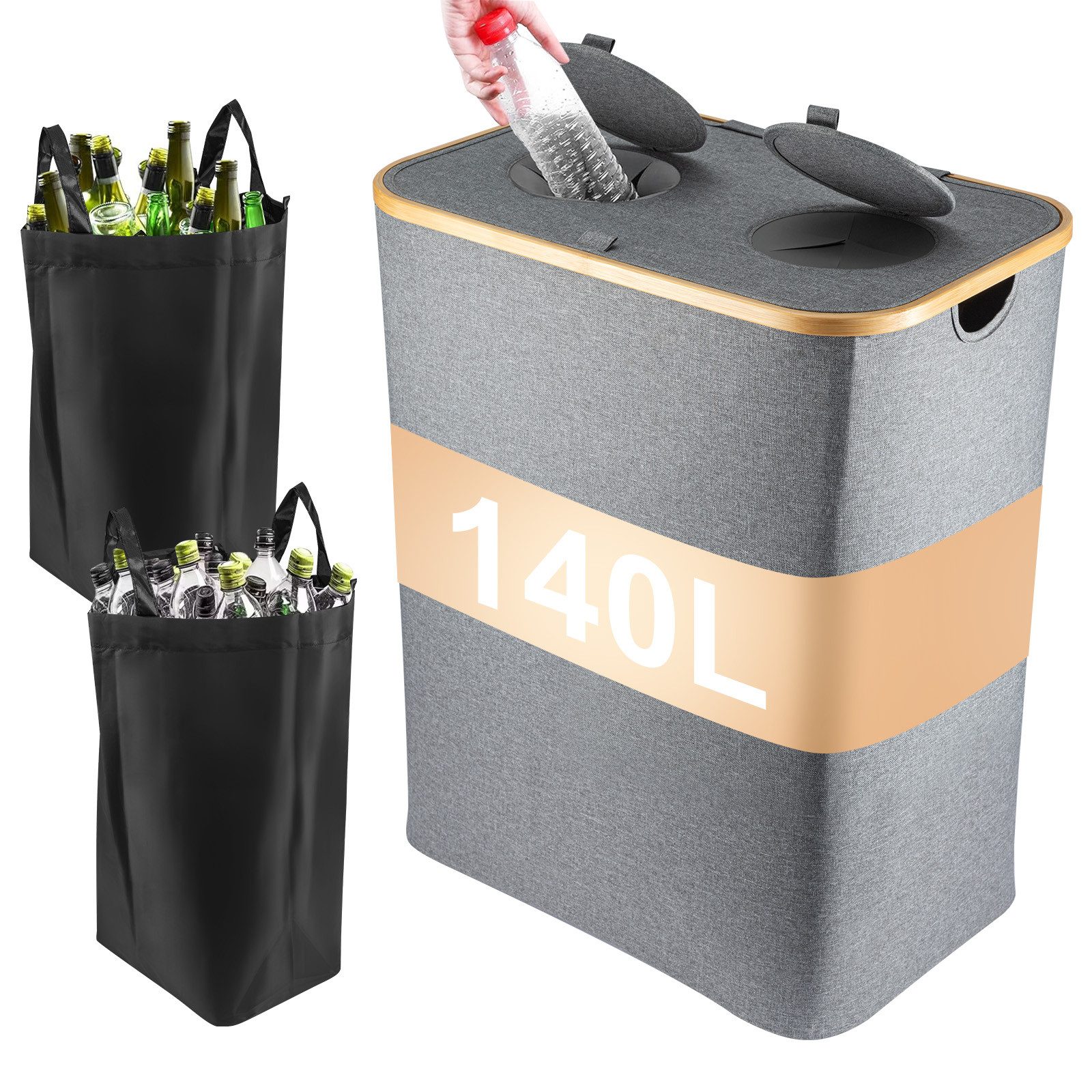 Youyijia Kehrgutsammelbehälter 140L Pflandflaschen Sammelbehälter, Leergut Organizer mit Loch