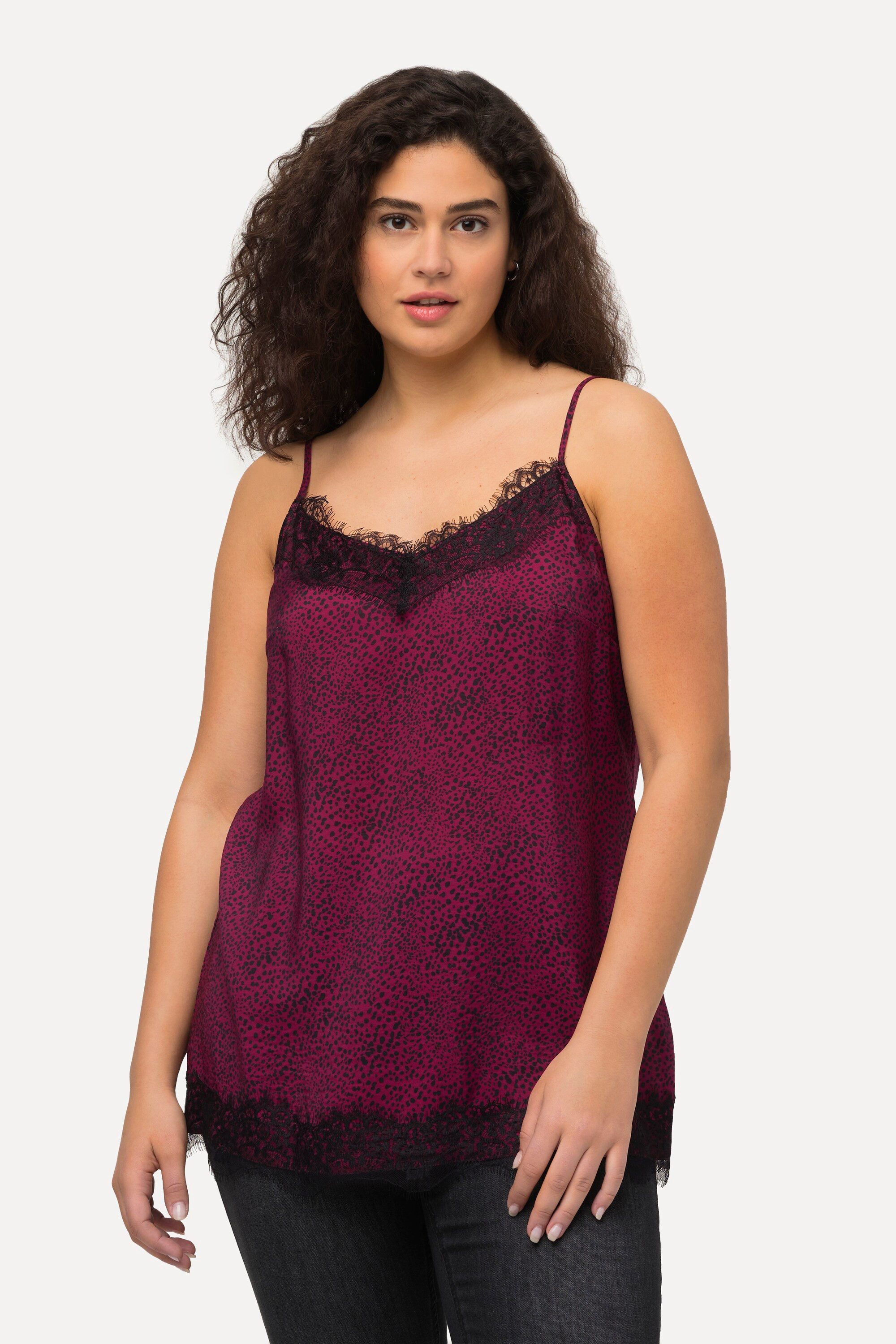 Ulla Popken Spitzenbluse Blusentop Satin V-Ausschnitt Spitze ärmellos günstig online kaufen