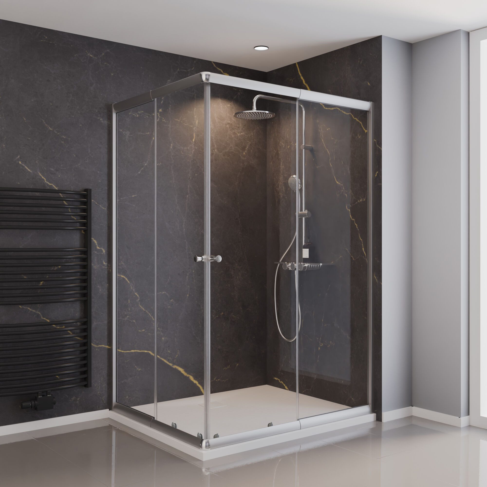 Schulte Eckdusche Corner, BxT: 120x80 cm, Sicherheitsglas, Eckeinstieg mit Schiebetüren, 180 cm hoch Klar Hell Profil Silberfarben