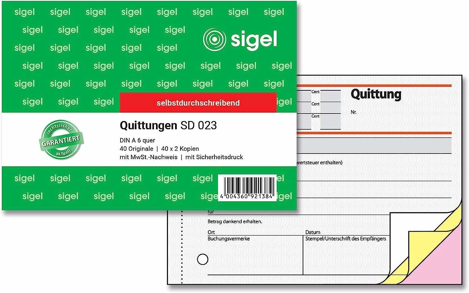 Sigel Formularblock SIGEL Quittung, MwSt. separat ausgewiesen Formularbuch SD023