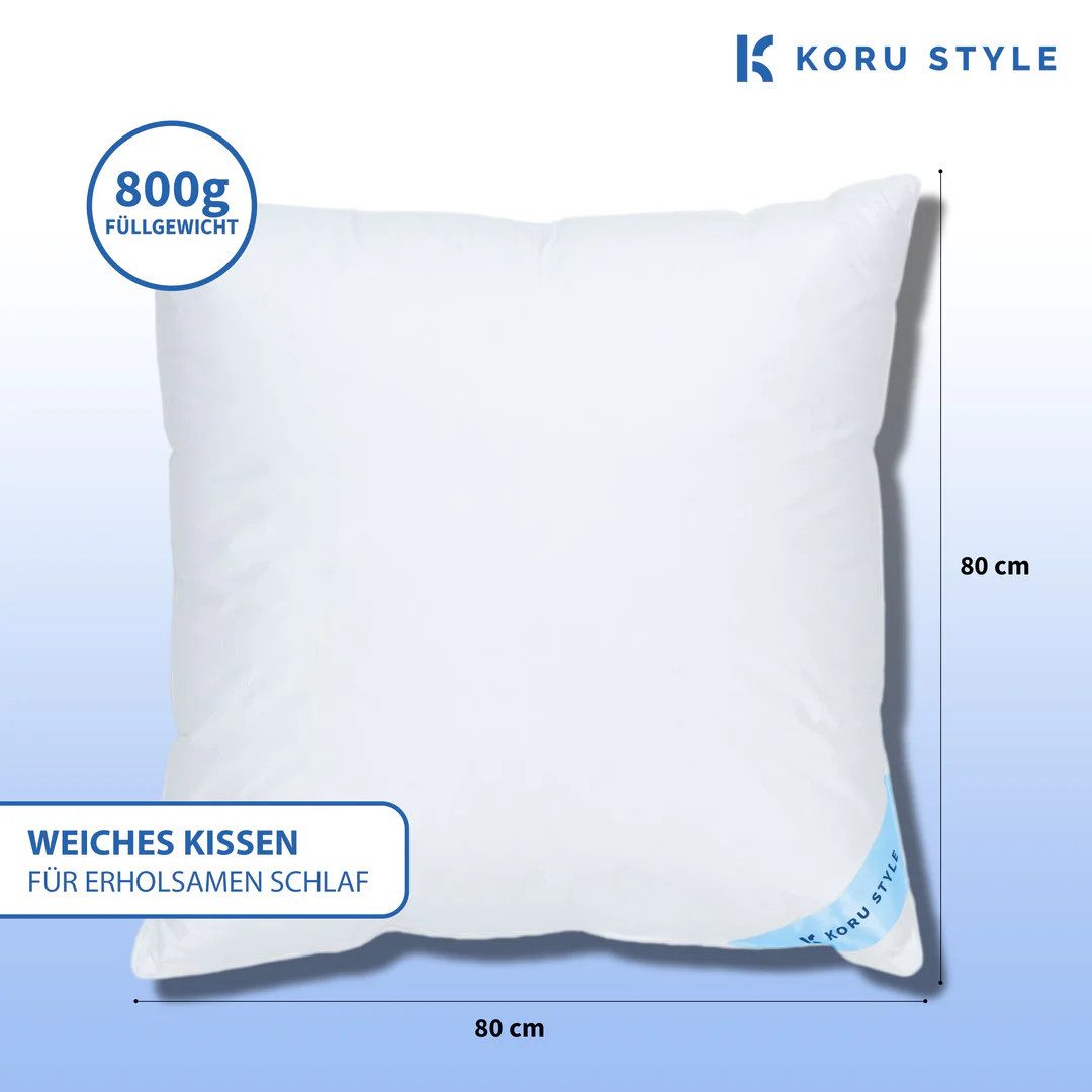 Koru Style Federkopfkissen Premium 3 Kammer Kopfkissen 80x80/40x80 cm weich