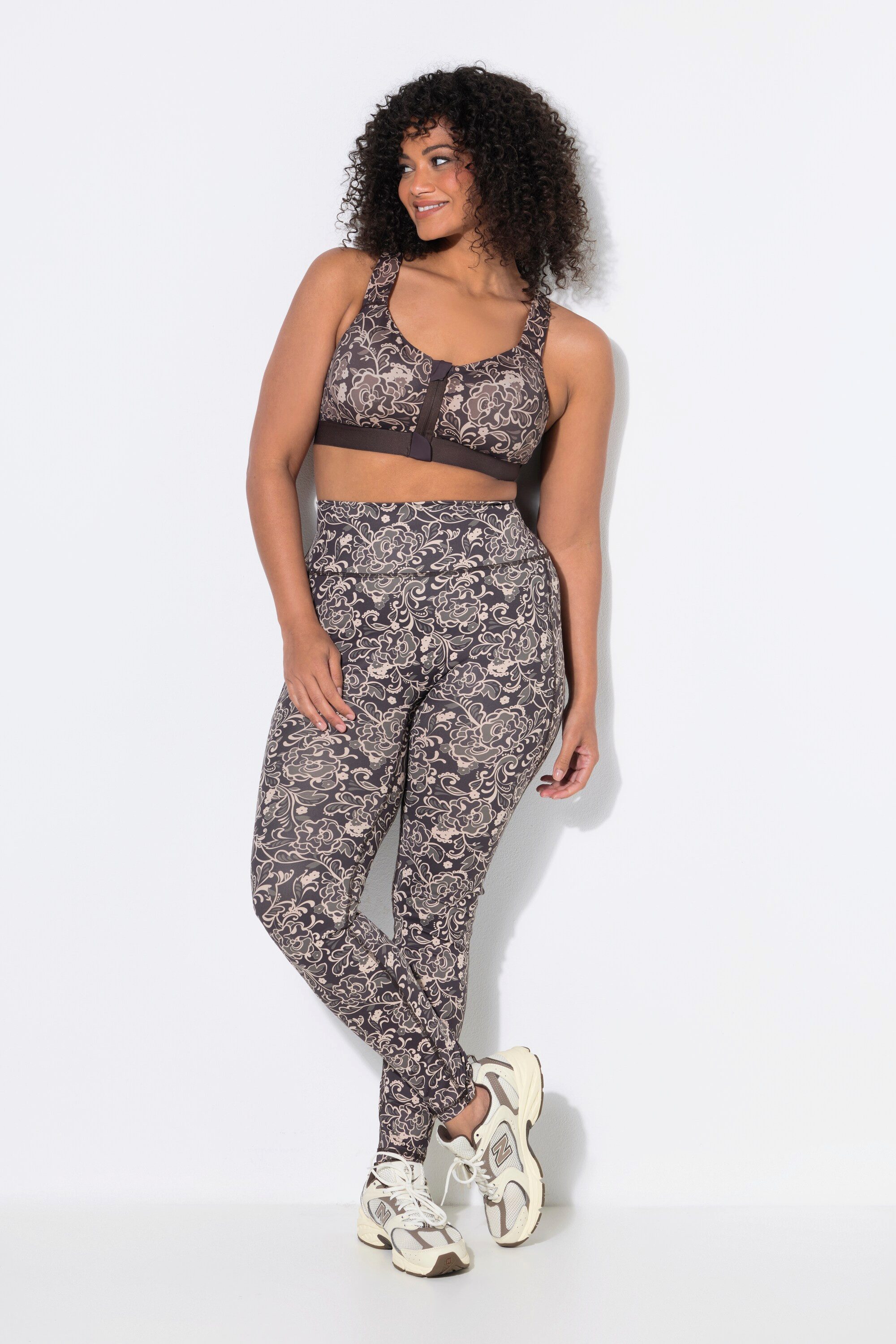 Ulla Popken Leggings Sport-Leggings Blütenmuster Slim Elastikbund