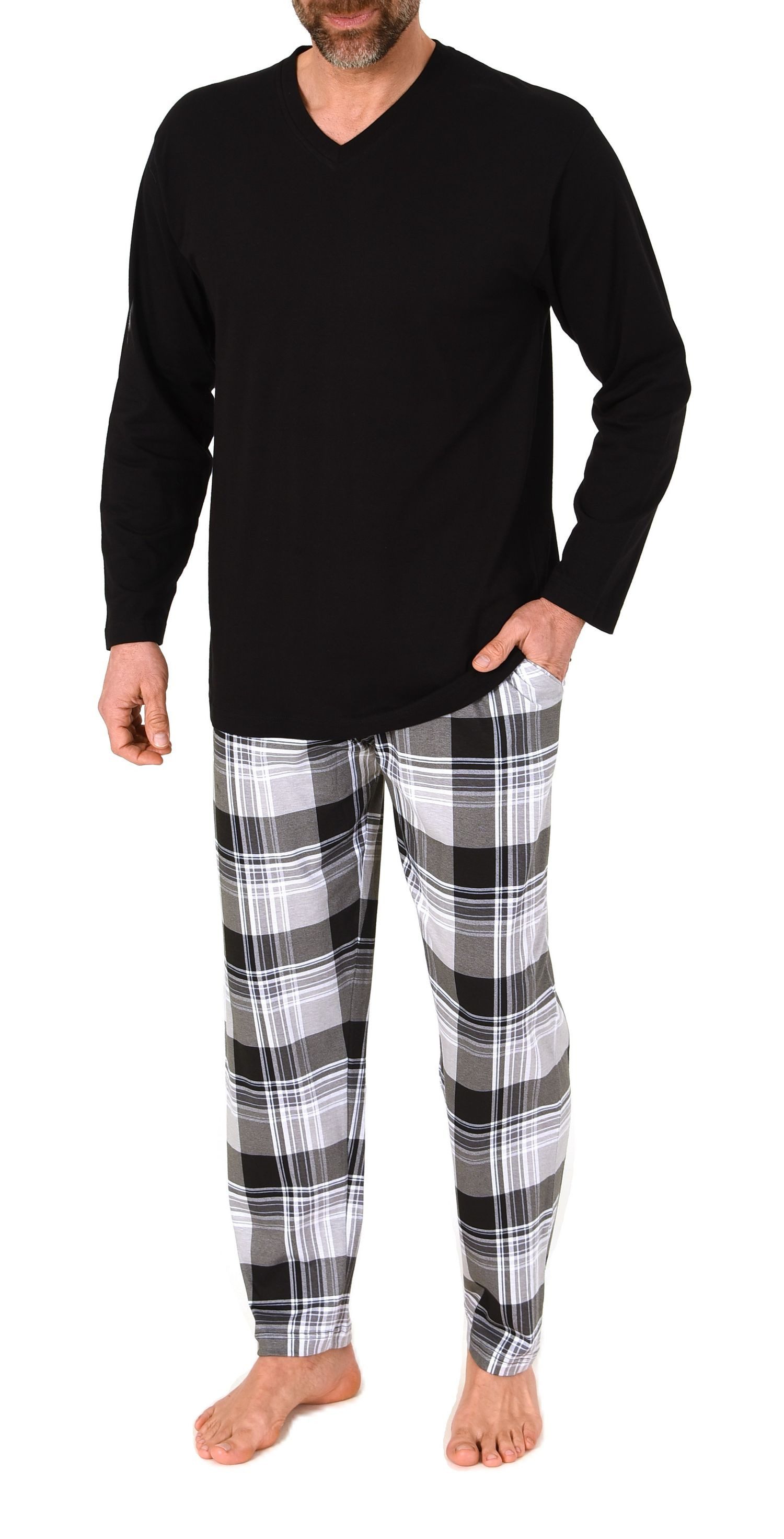 Normann Pyjama Normann Herren Schlafanzug lang mit Karo Hose - auch in Übergrößen