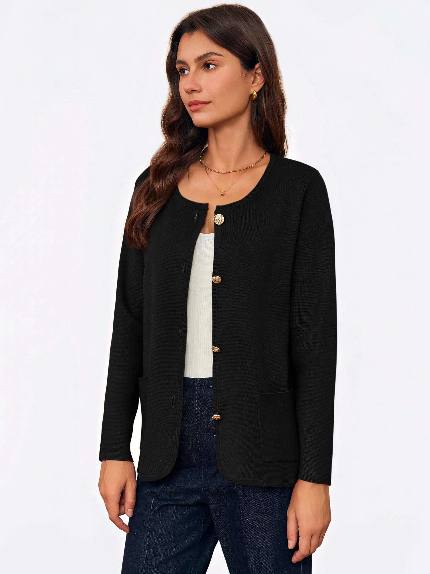 Imily Bela Cardigan Damen Strickjacke mit Rundhalsausschnitt (Packung, 1-tlg., 1per-Pack) Freizeit