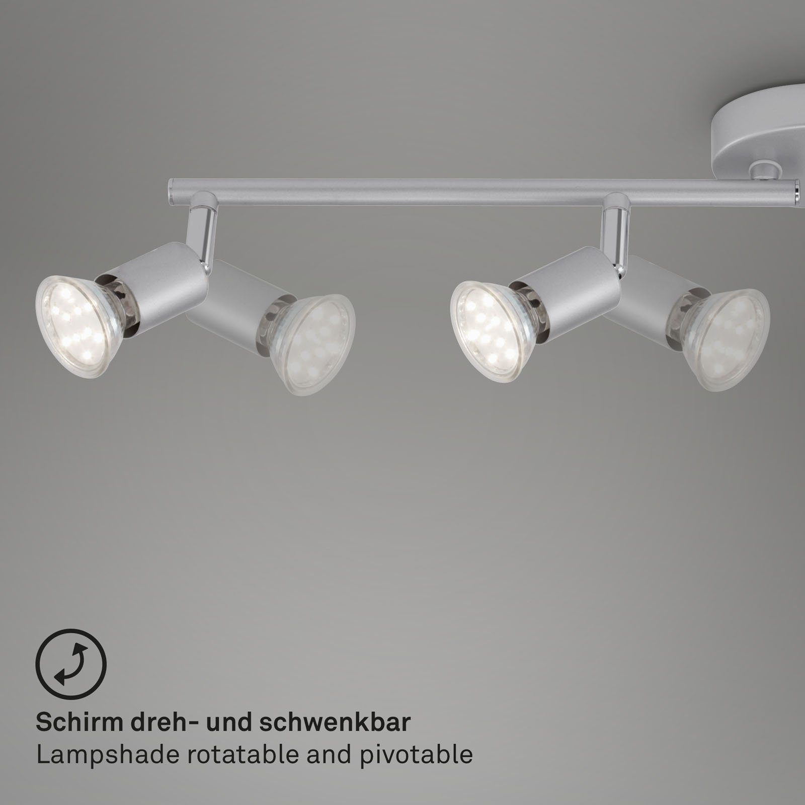 Deckenlampe GU10, Warmweiß, 2915-044, Deckenspots titanfarbig, LED wechselbar, Leuchten Briloner LED
